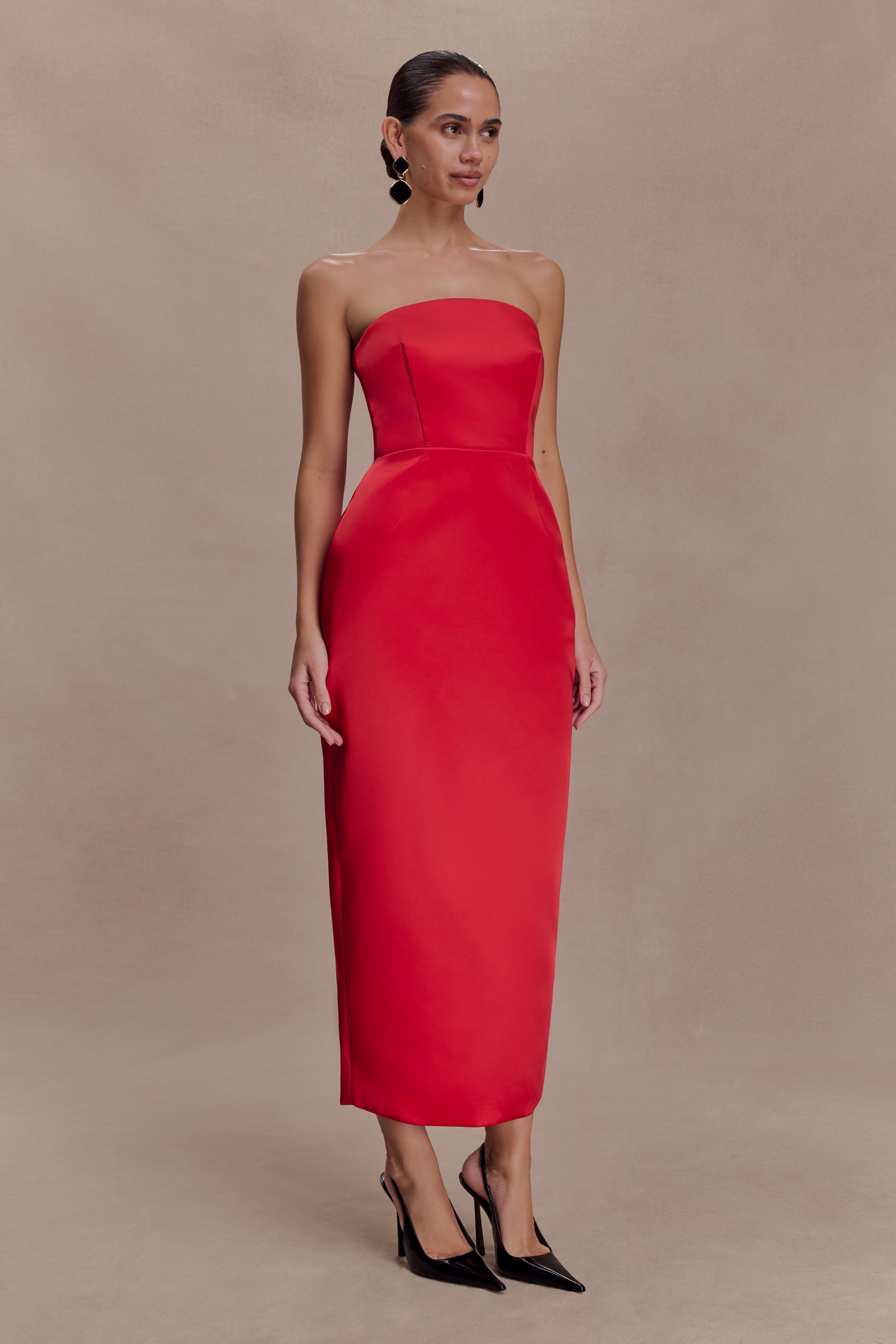 Ophelia Peplum Satin Maxi Dress - Red - Image 4