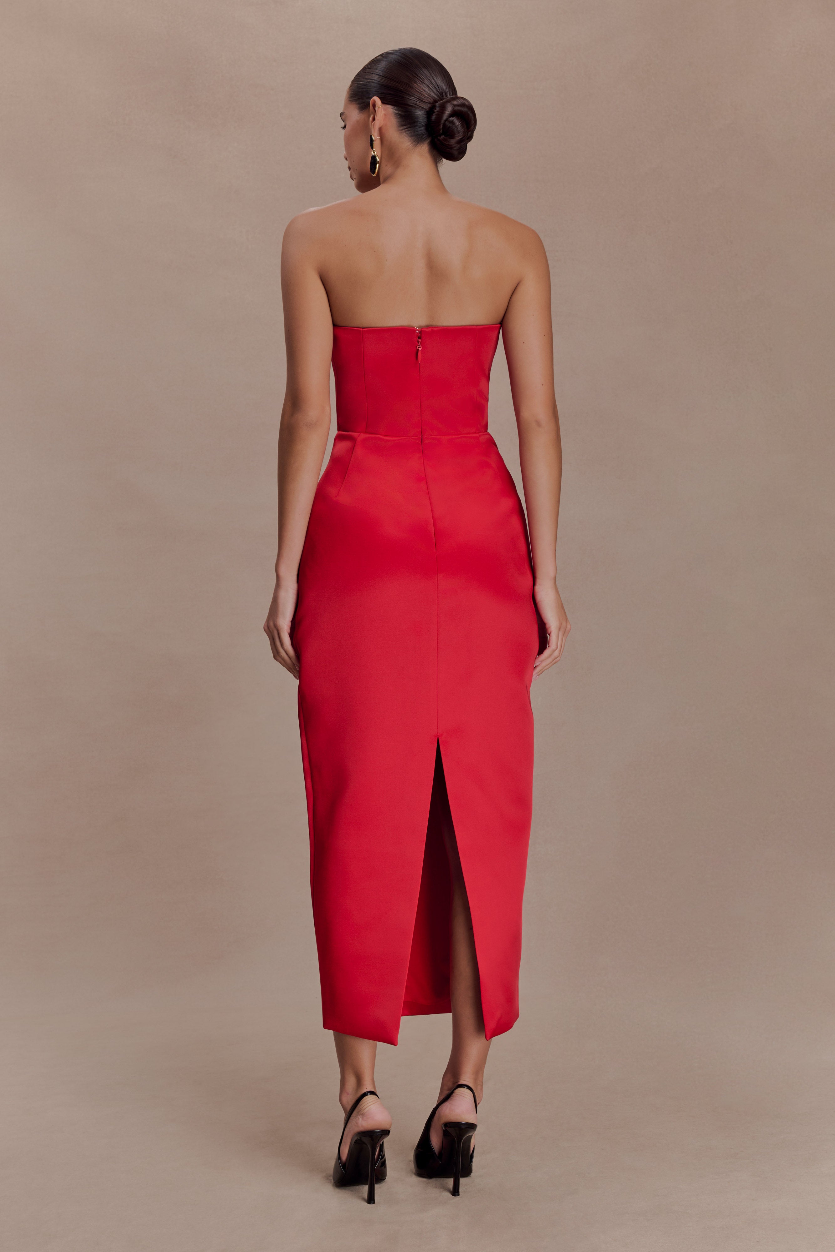 Alternative view of Ophelia Peplum Satin Maxi Dress - Red