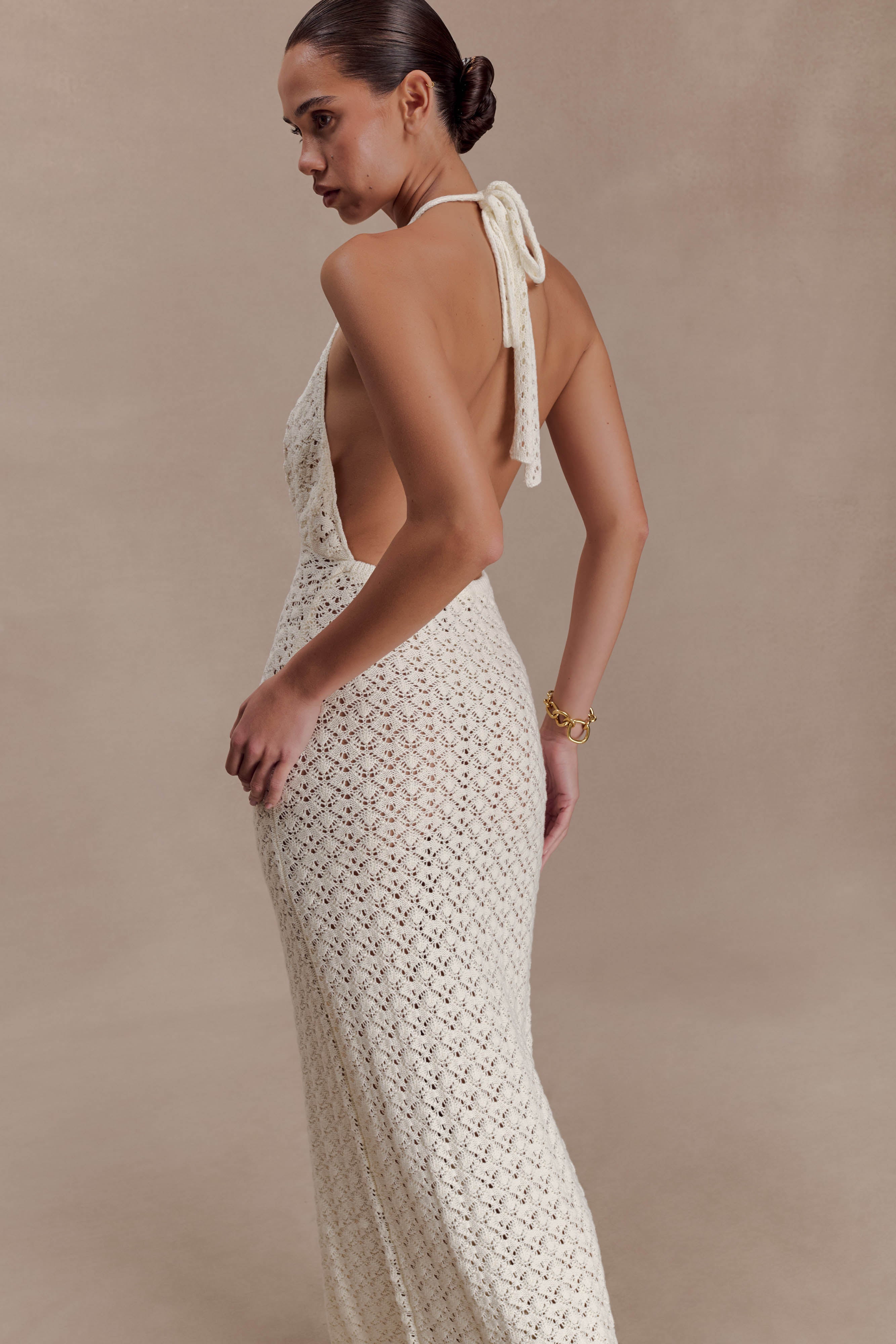 Deeliah Halterneck Crochet Maxi Dress - Ivory - Image 7