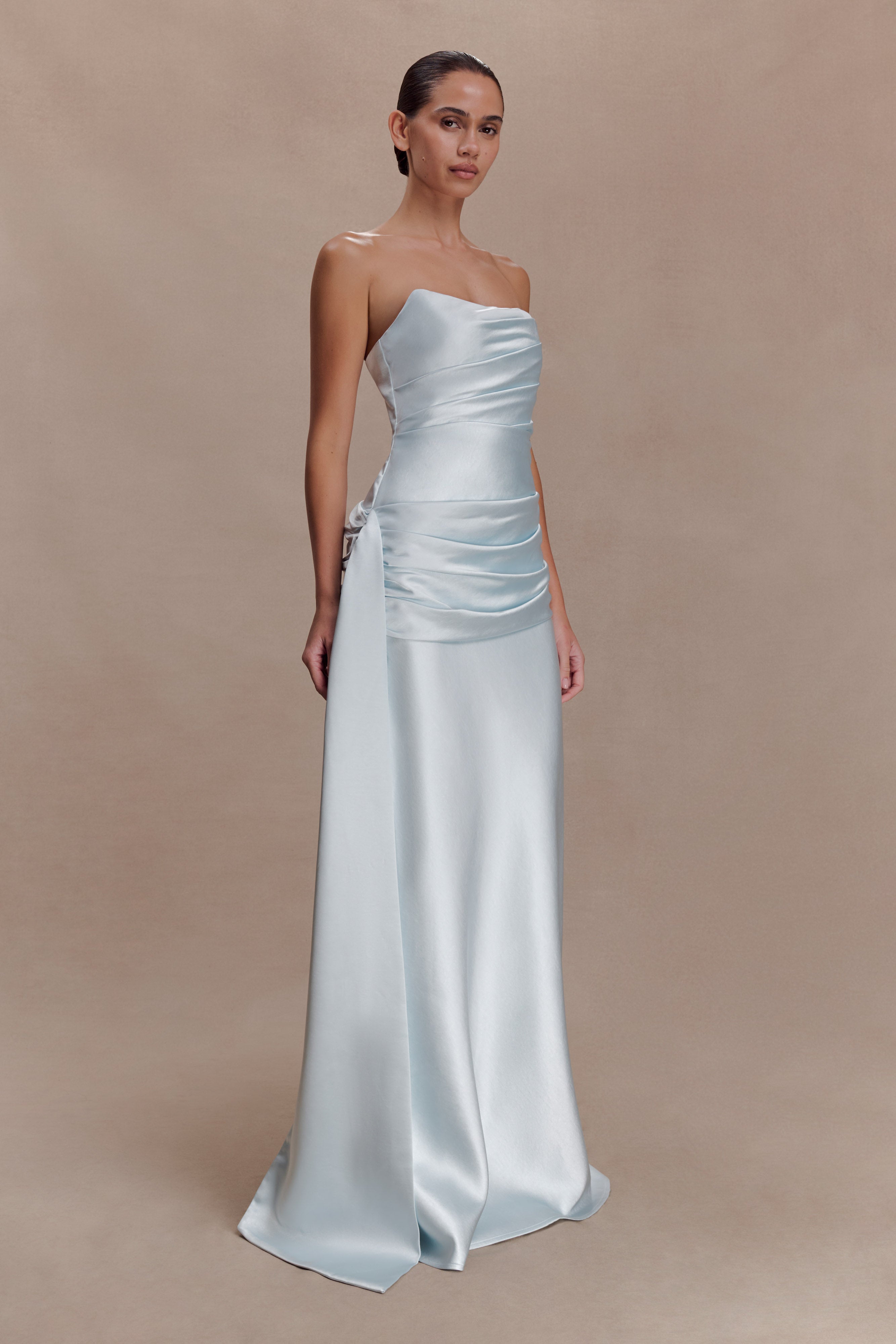 Sarah Strapless Maxi Dress With Waist Tie - Ice Blue - Image 4