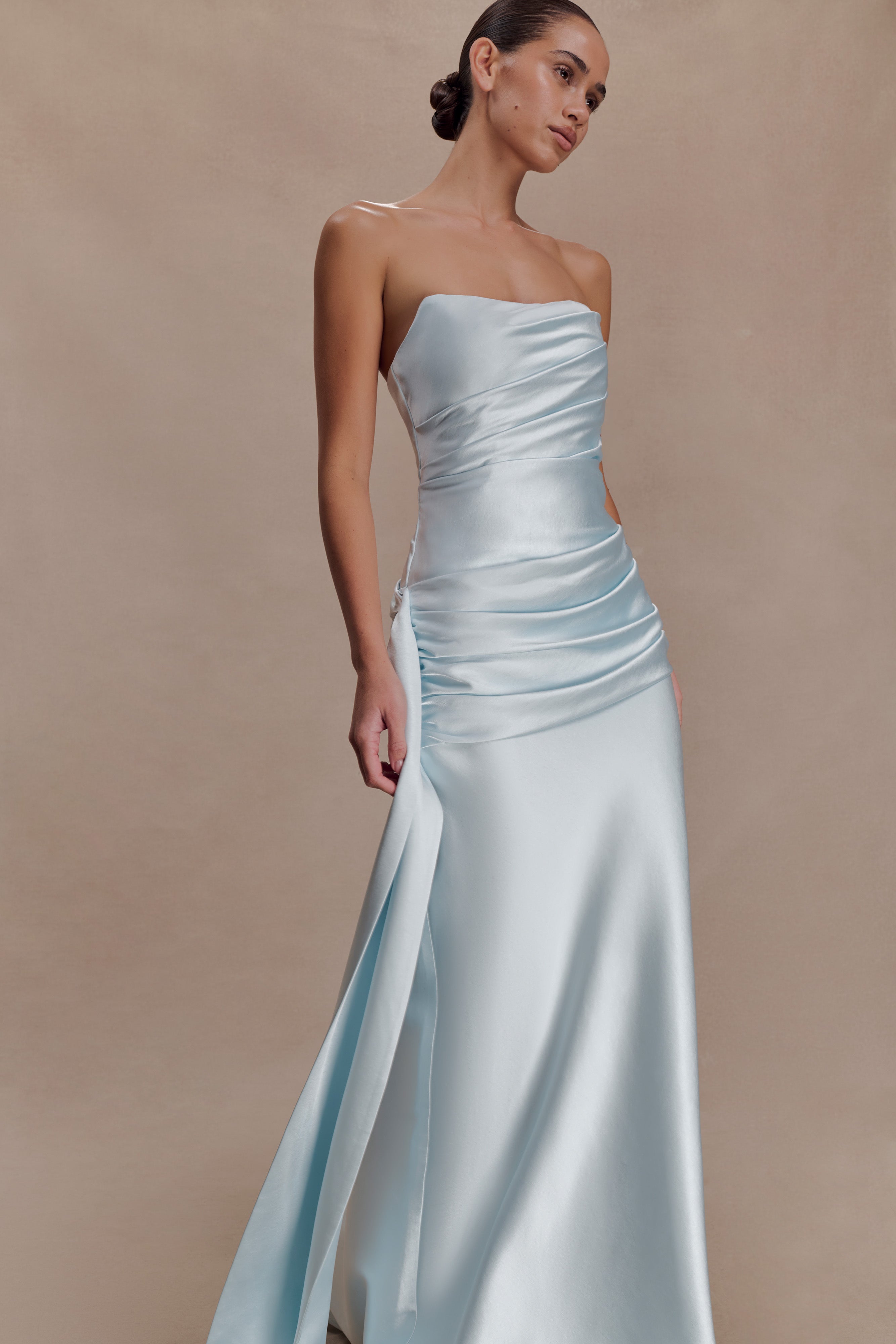 Sarah Strapless Maxi Dress With Waist Tie - Ice Blue - Image 3