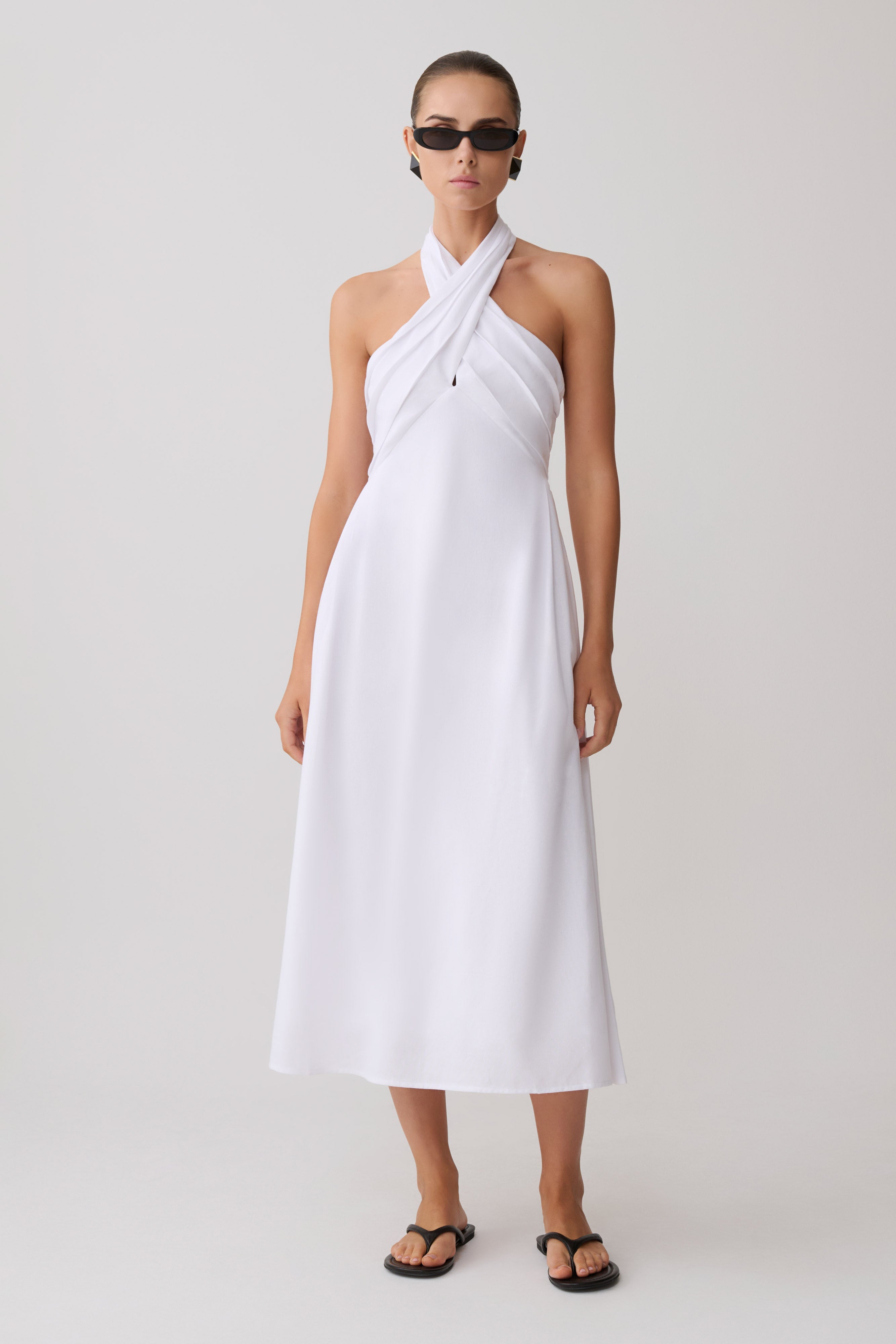Rosie Linen Halter Midi Dress - White - Image 5
