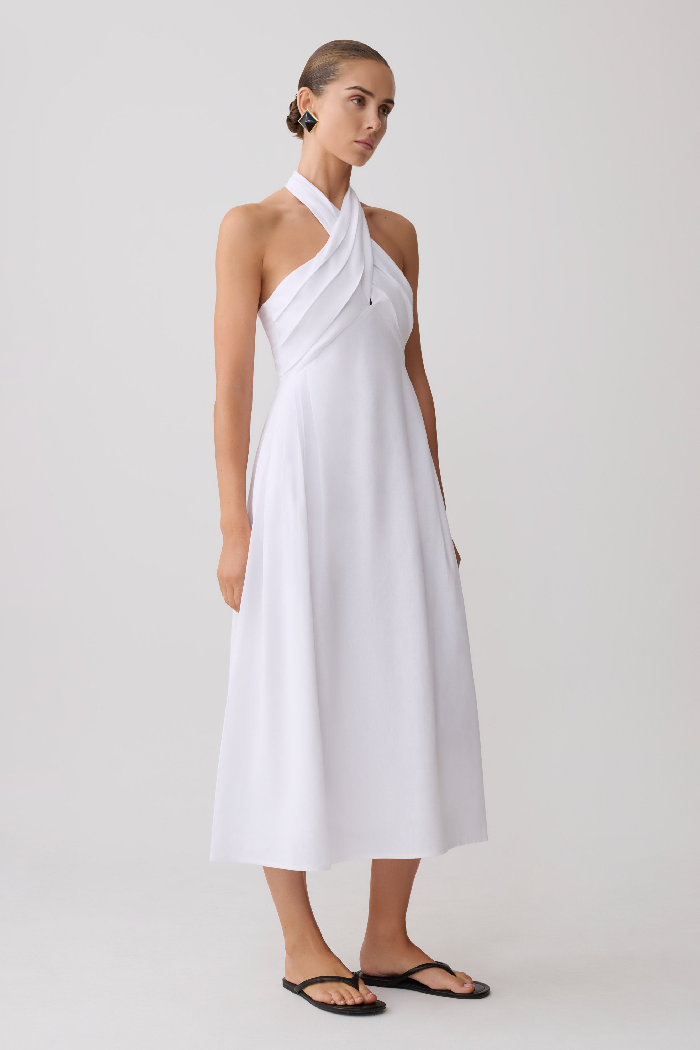 Rosie Linen Halter Midi Dress - White - Image 4