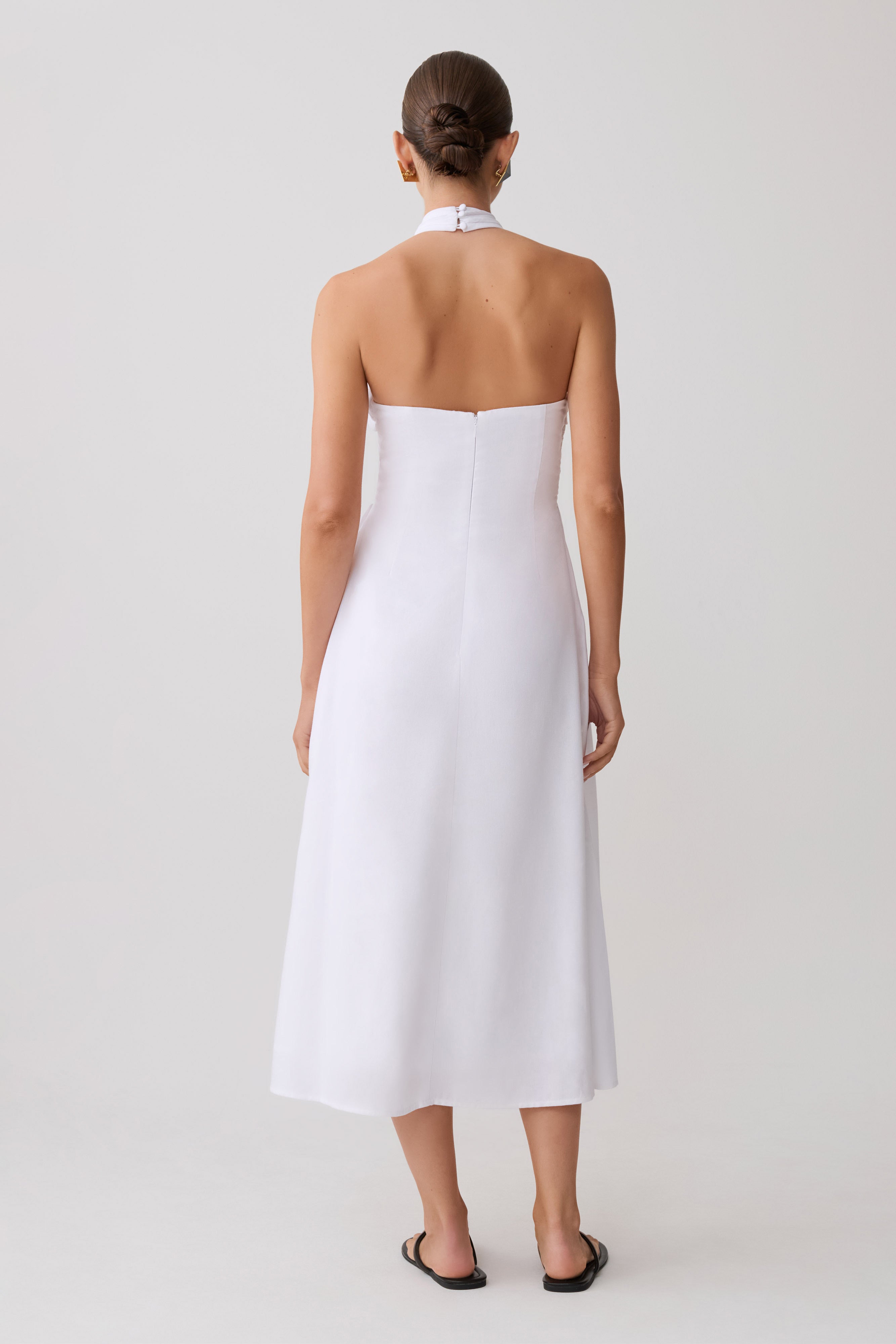 Rosie Linen Halter Midi Dress - White - Image 2
