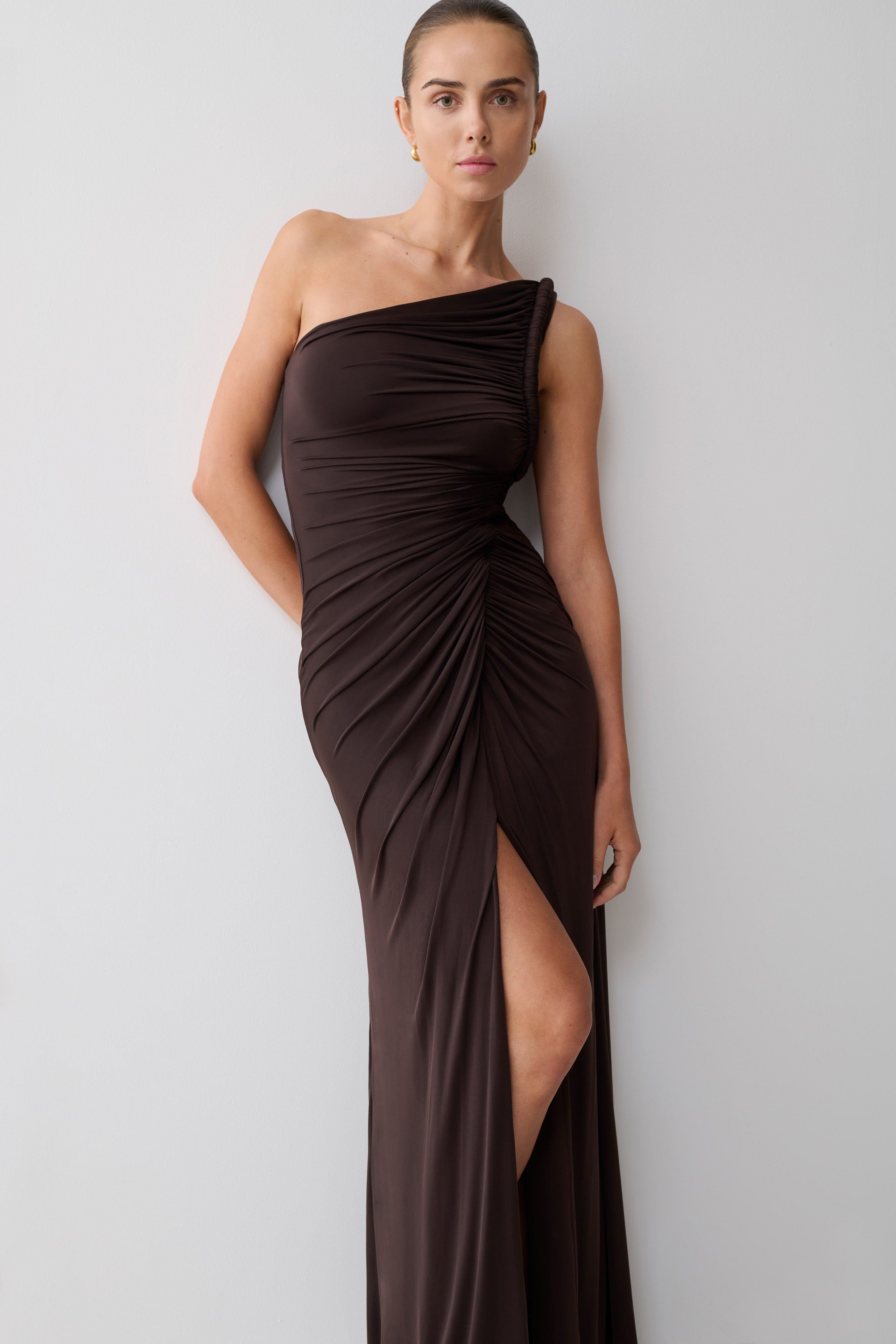Ryn Twisted One Shoulder Maxi Dress - Dark Chocolate - Image 3