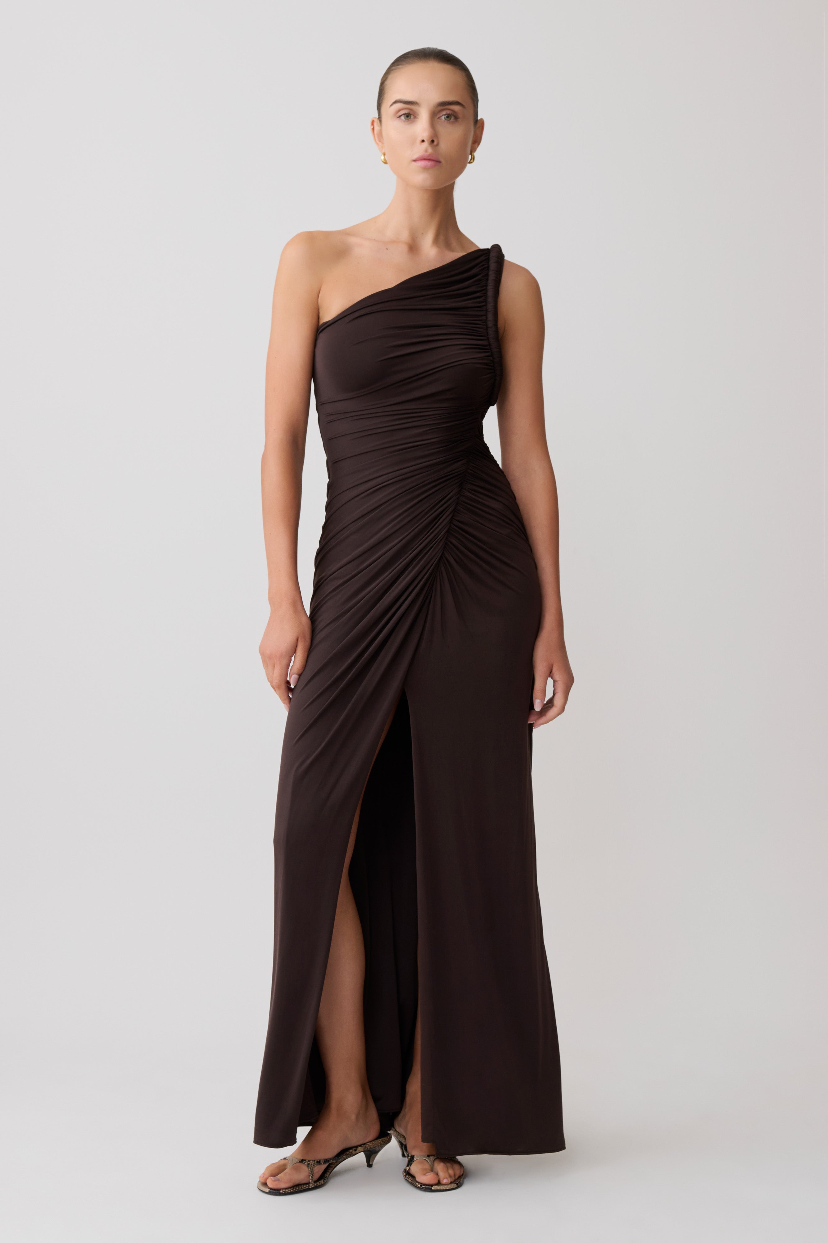 Ryn Twisted One Shoulder Maxi Dress - Dark Chocolate - Image 5