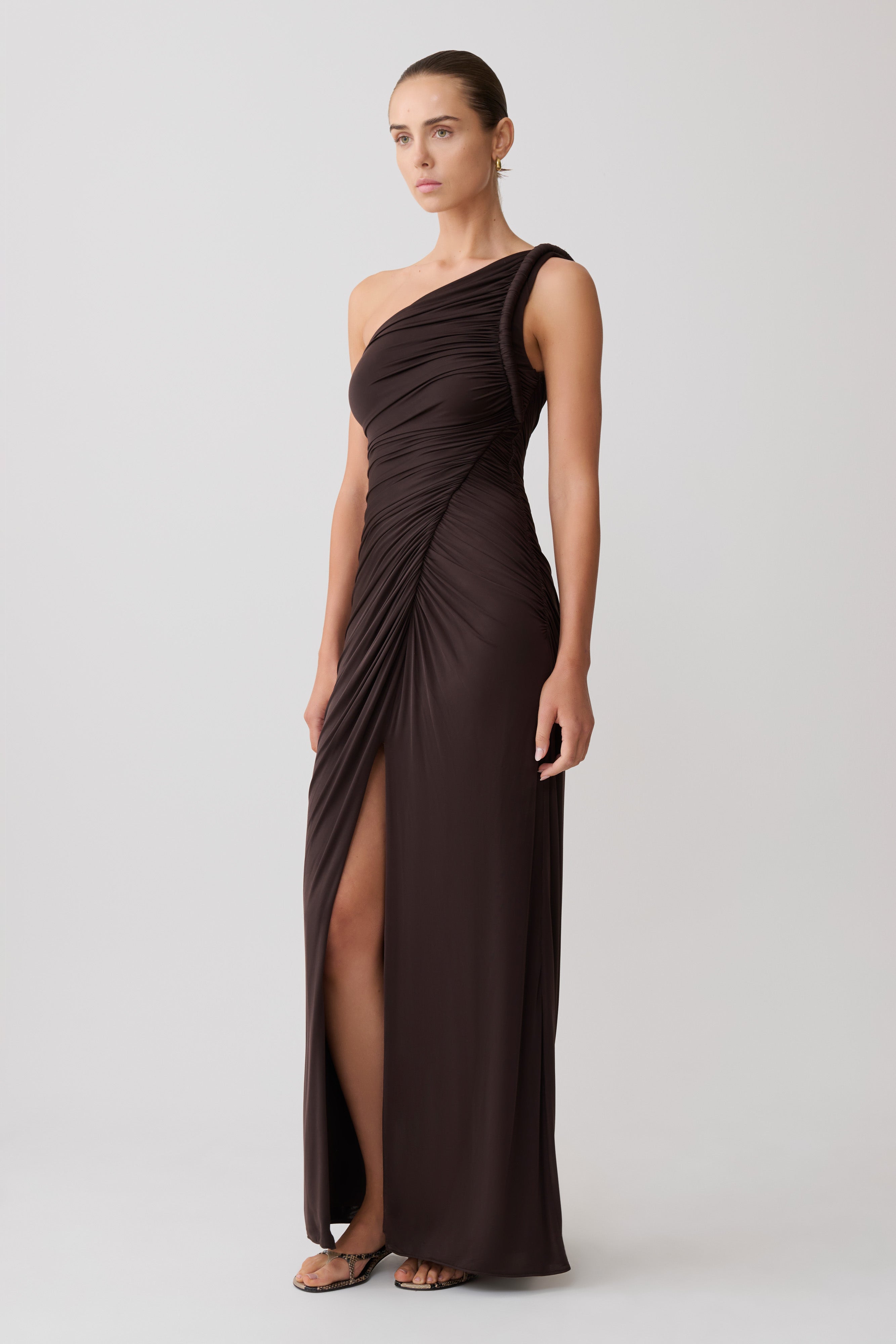 Ryn Twisted One Shoulder Maxi Dress - Dark Chocolate - Image 4