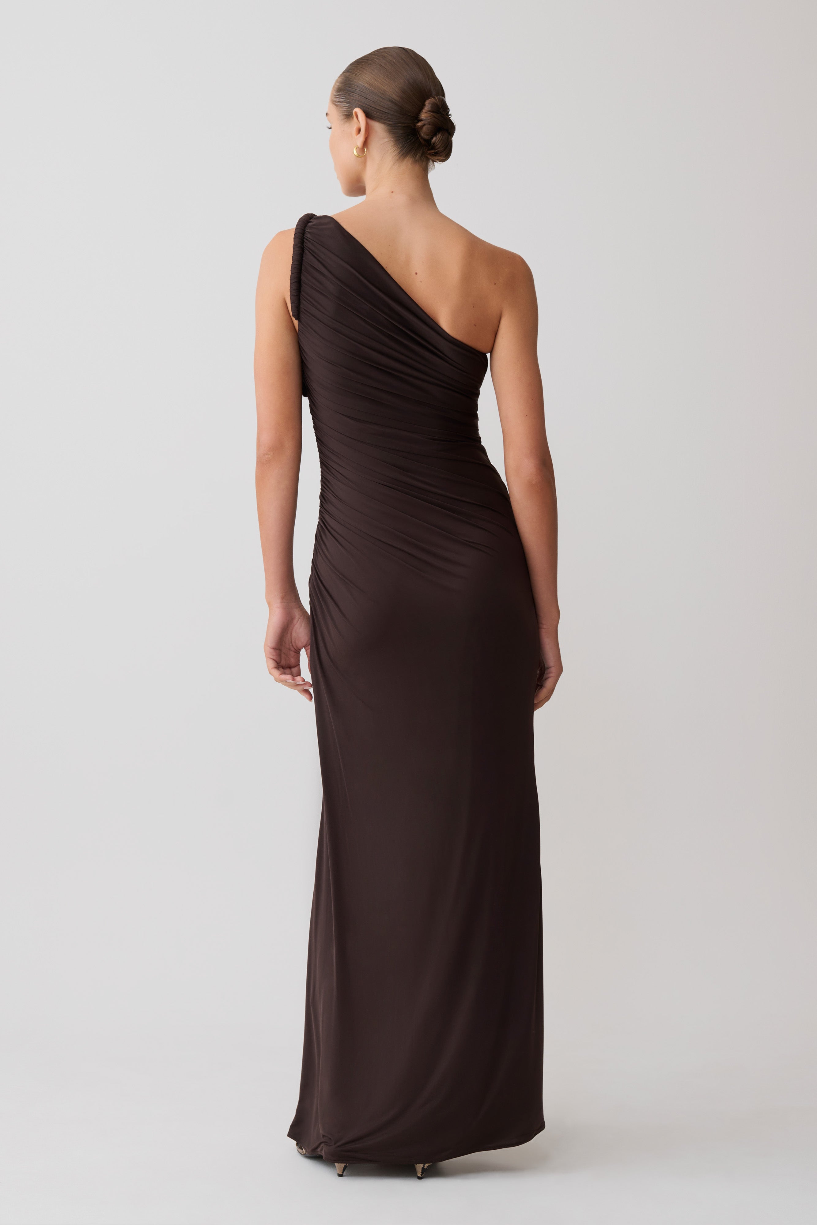 Alternative view of Ryn Twisted One Shoulder Maxi Dress - Dark Chocolate