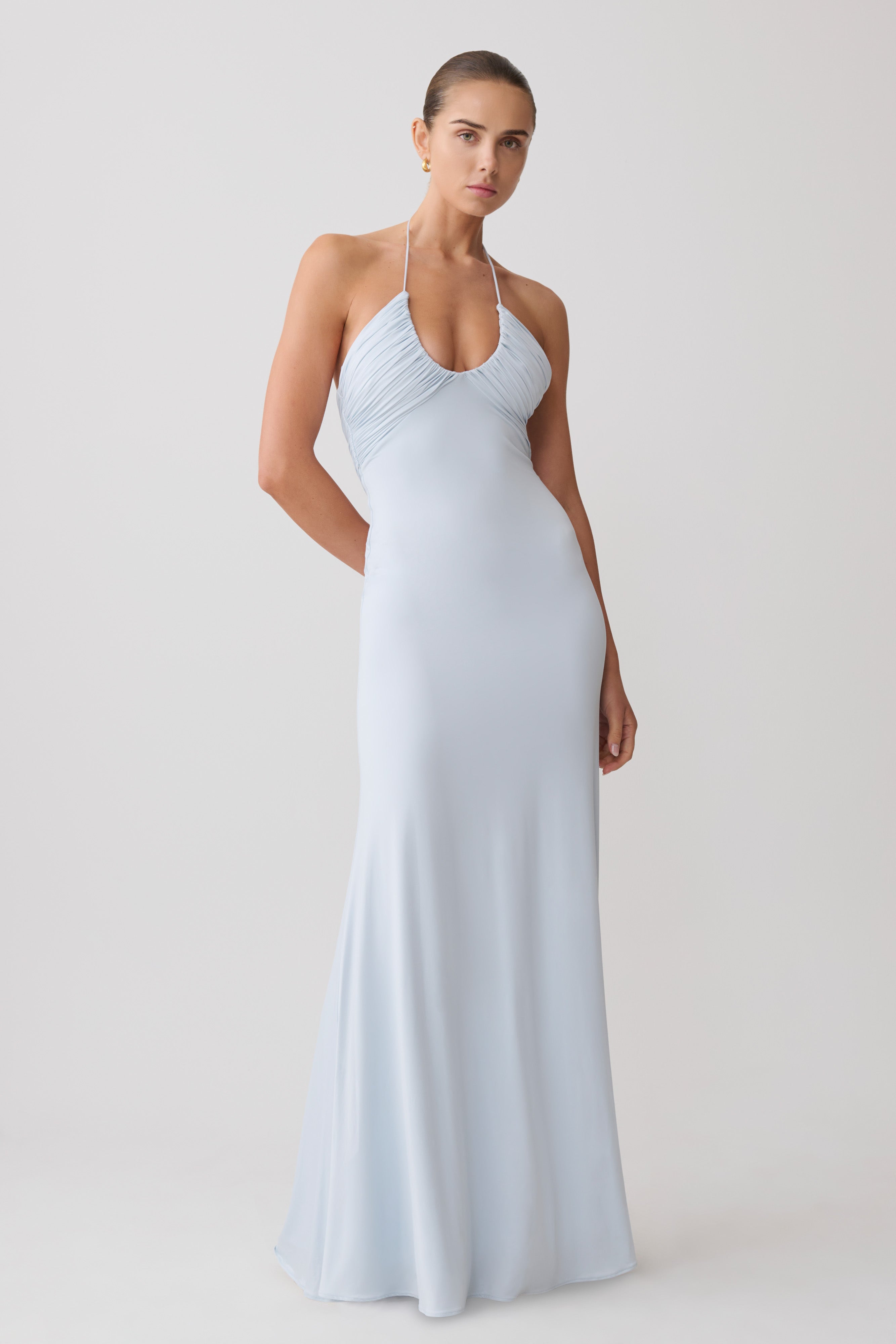 Maely Gathered Slinky Maxi Dress - Pale Blue - Image 5