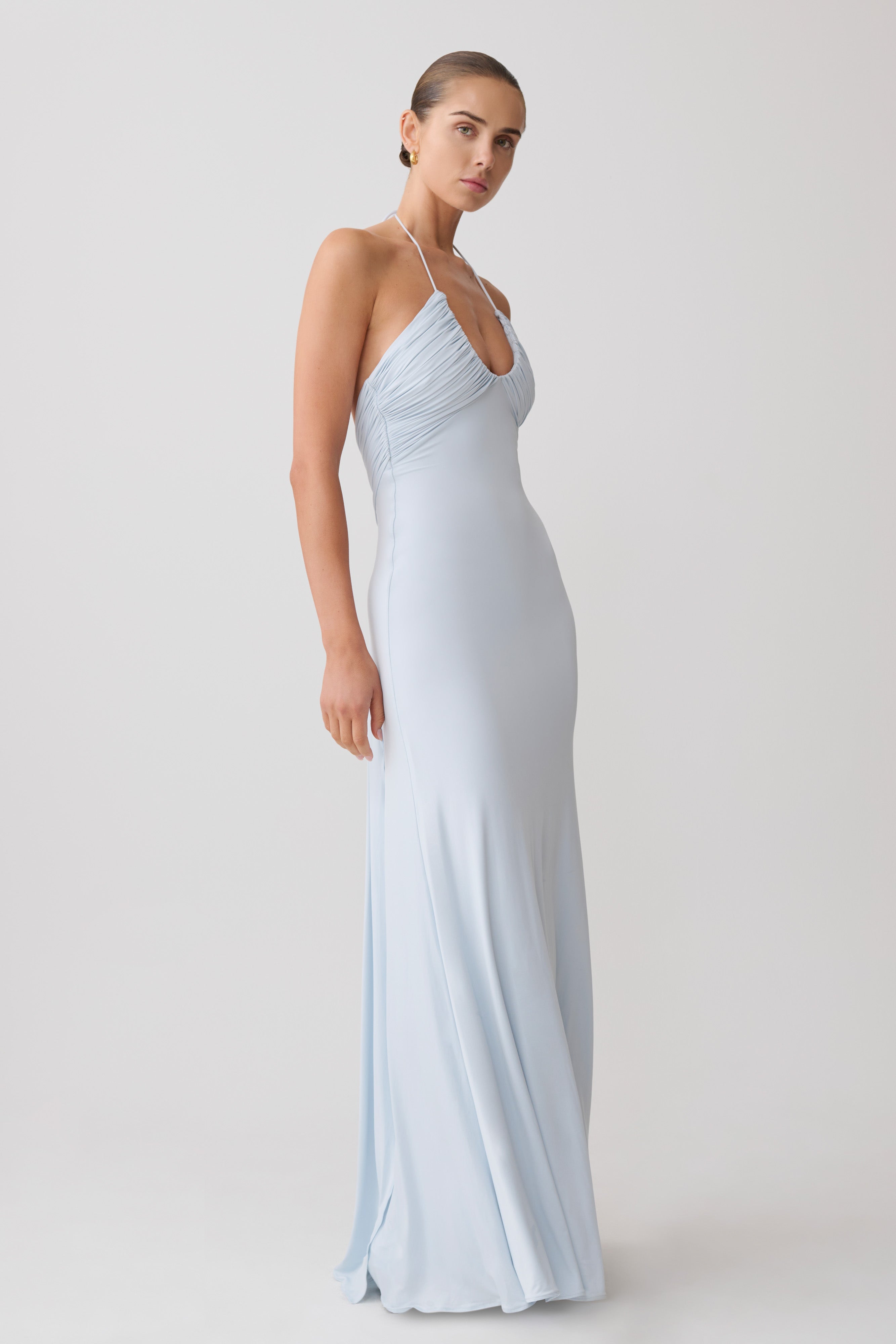 Maely Gathered Slinky Maxi Dress - Pale Blue - Image 4