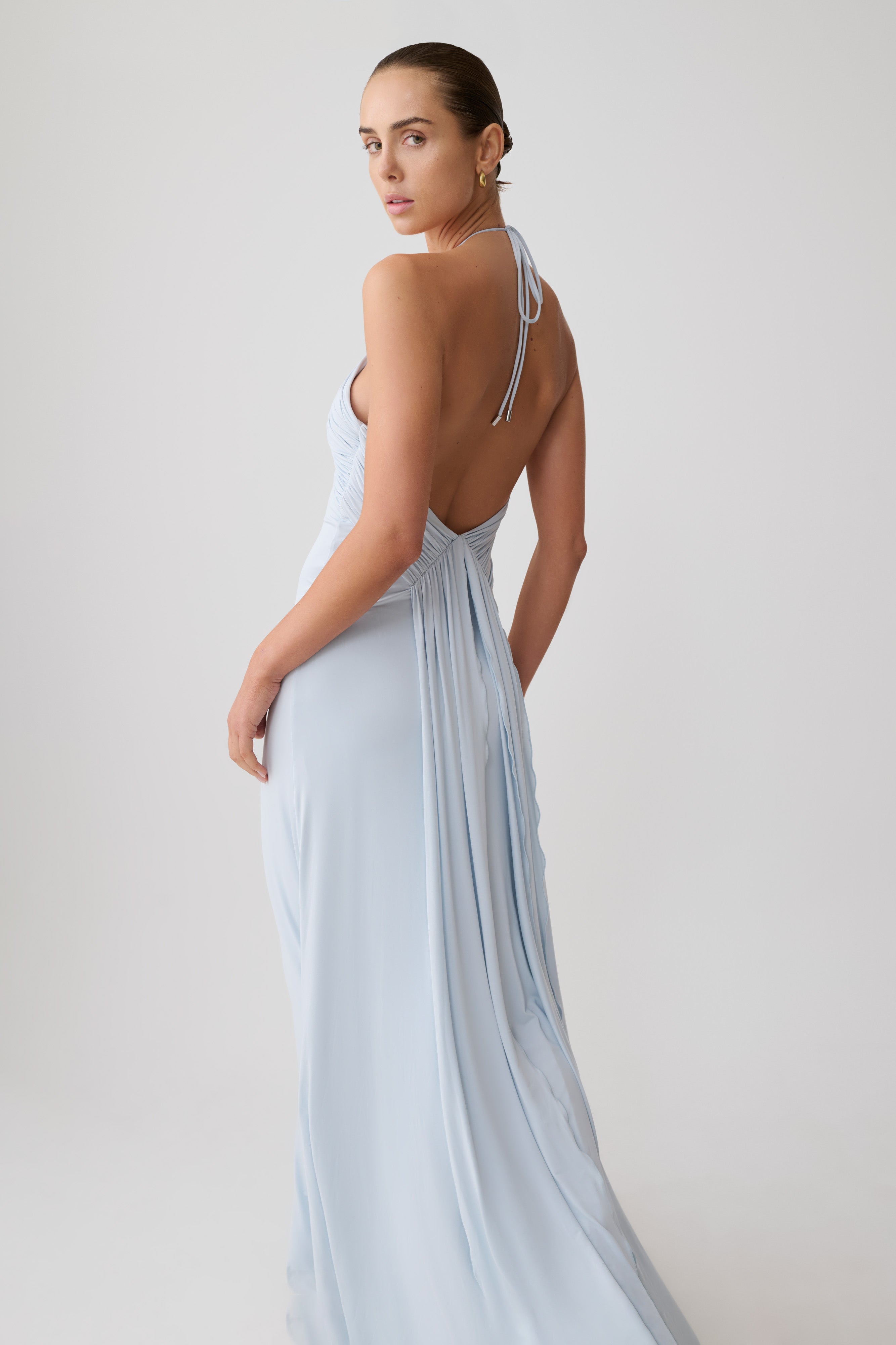 Maely Gathered Slinky Maxi Dress - Pale Blue - Image 3