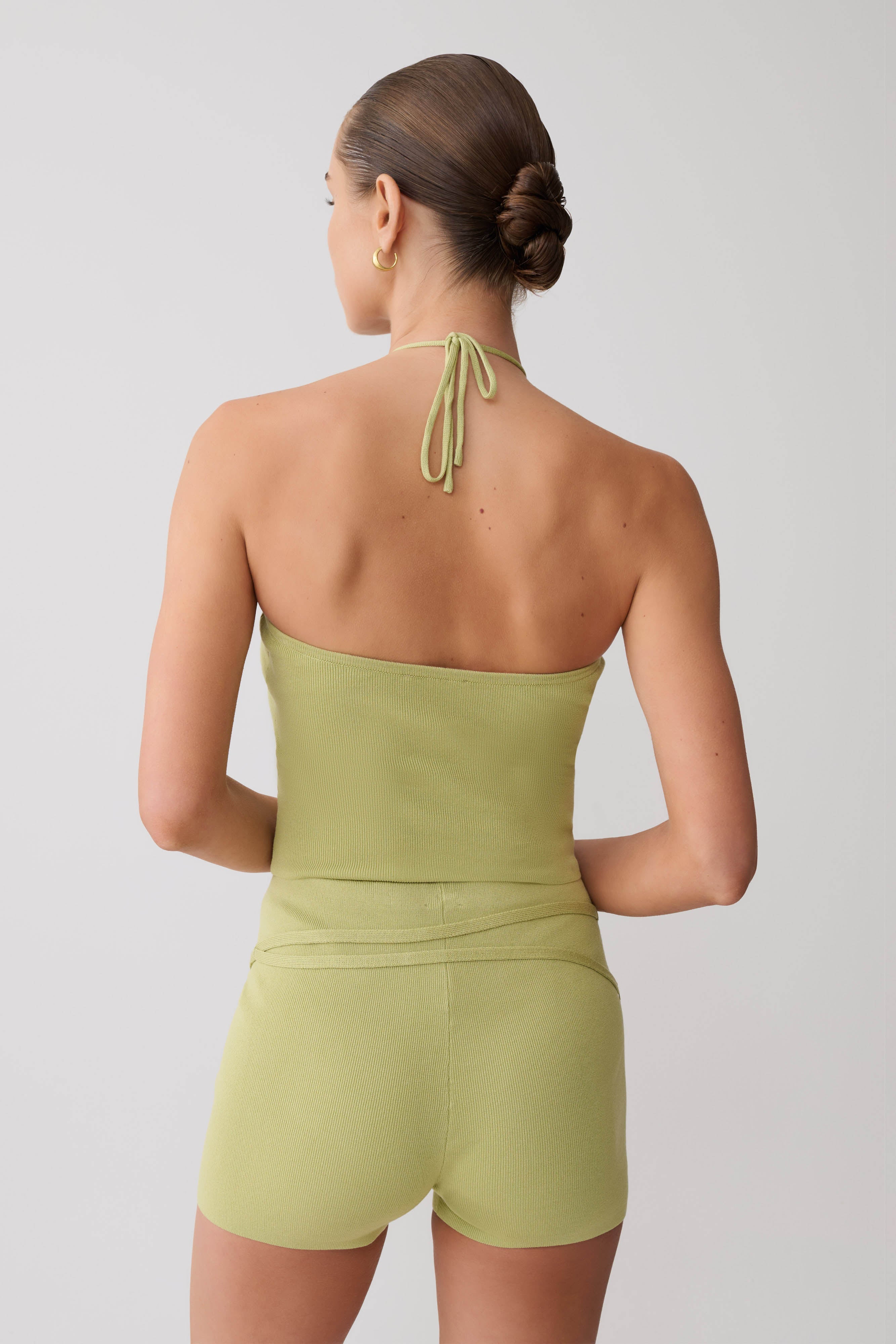 Alternative view of Dimitri Knit Halter Top With Hardware - Light Olive