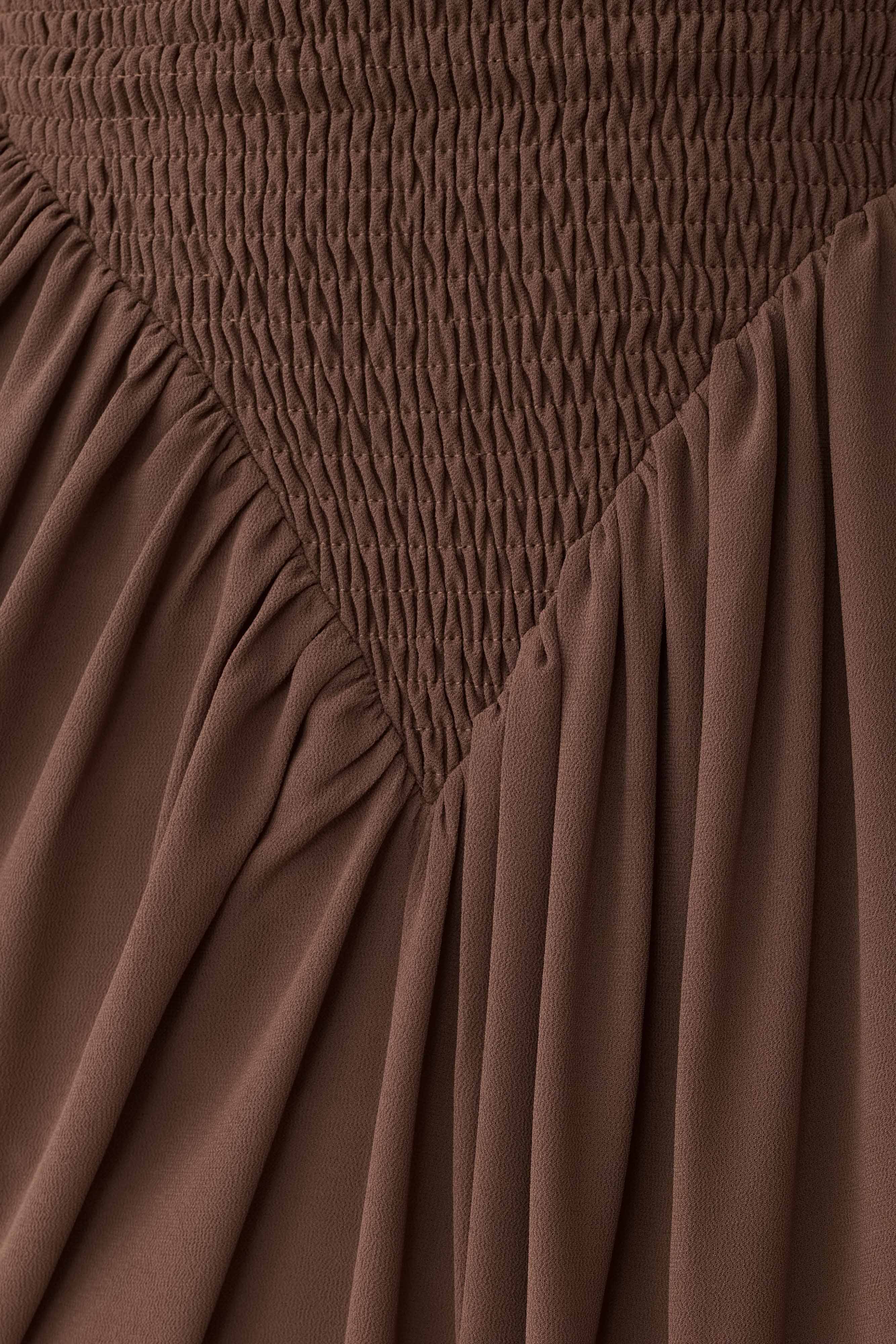Nola Shirred Asymmetric Midi Dress - Mocha - Image 8
