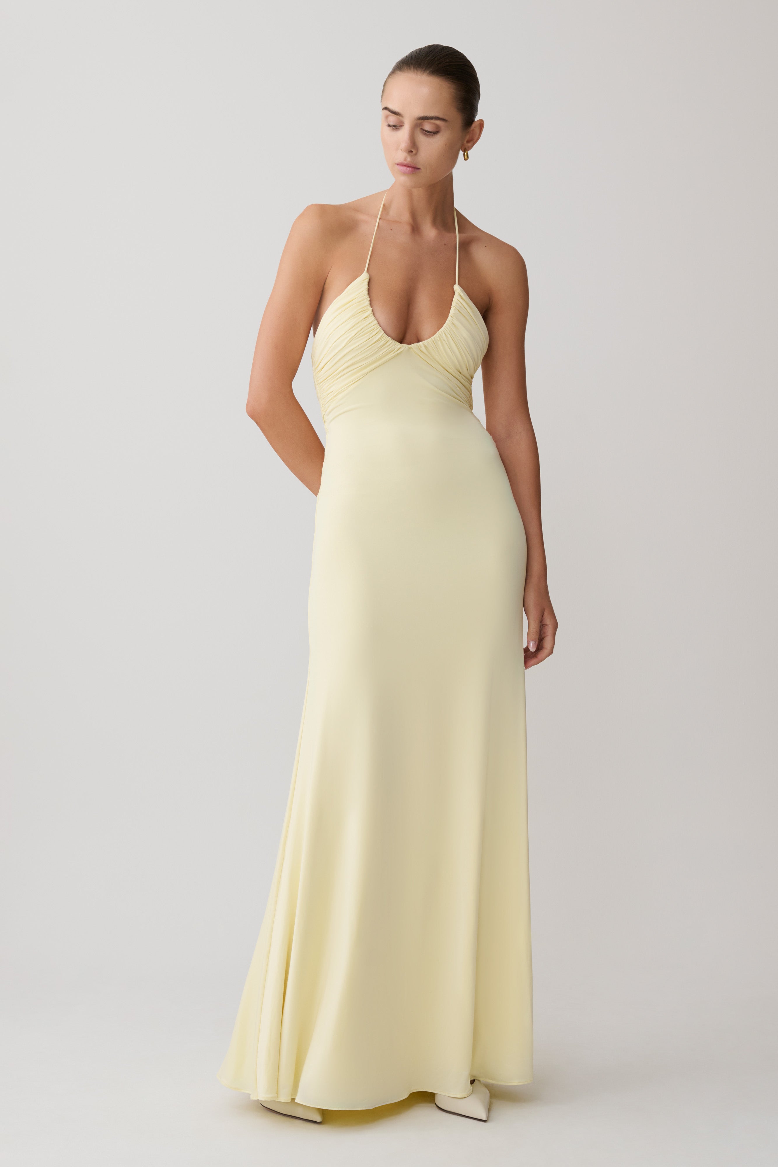 Maely Gathered Slinky Maxi Dress - Lemon - Image 5