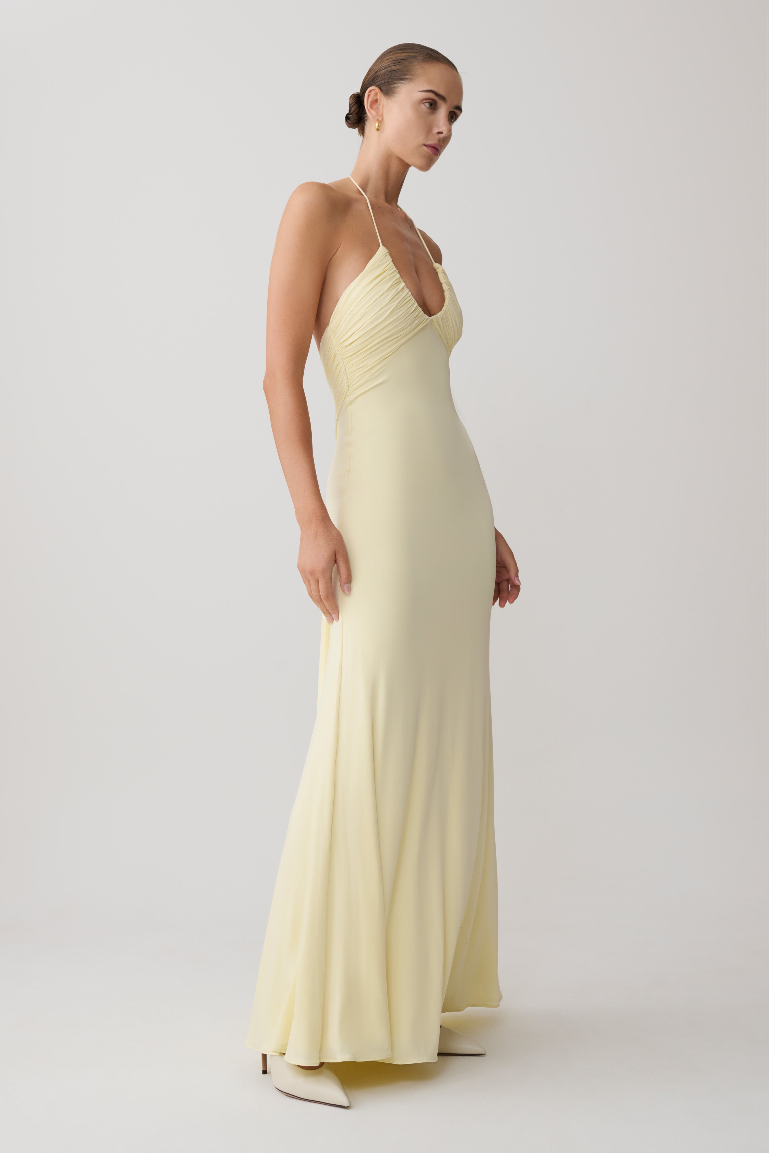 Maely Gathered Slinky Maxi Dress - Lemon - Image 4