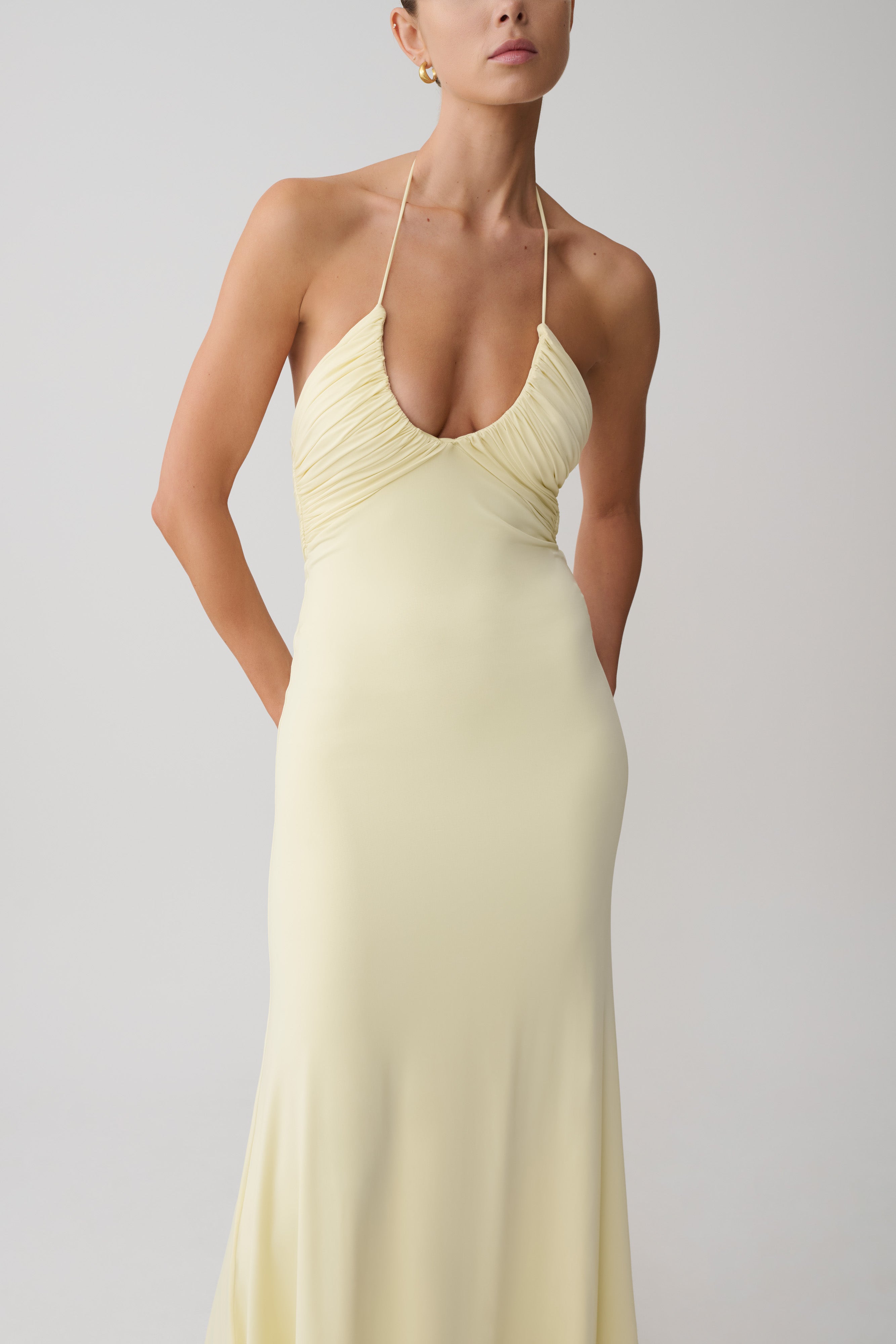 Maely Gathered Slinky Maxi Dress - Lemon - Image 9