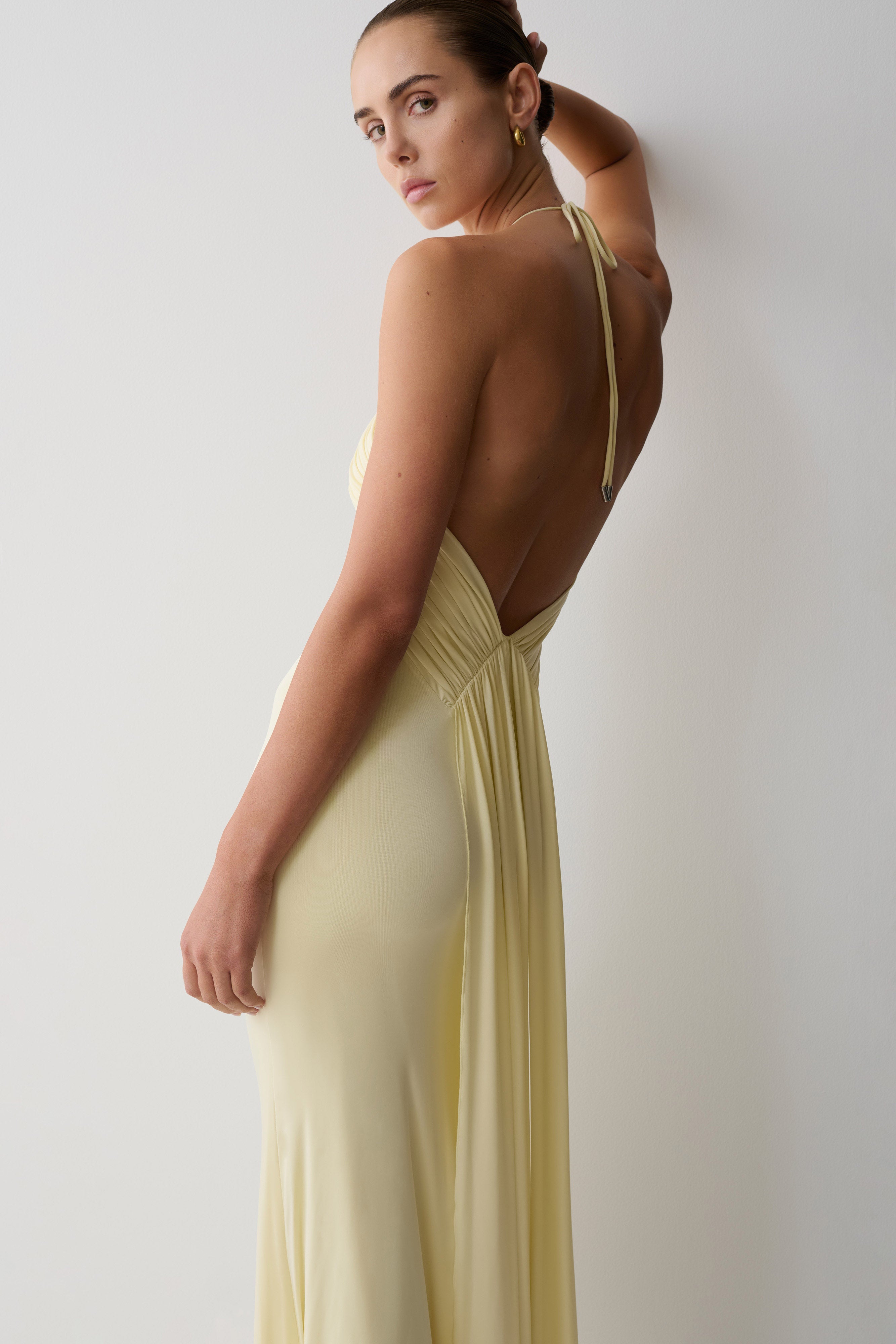 Maely Gathered Slinky Maxi Dress - Lemon - Image 3