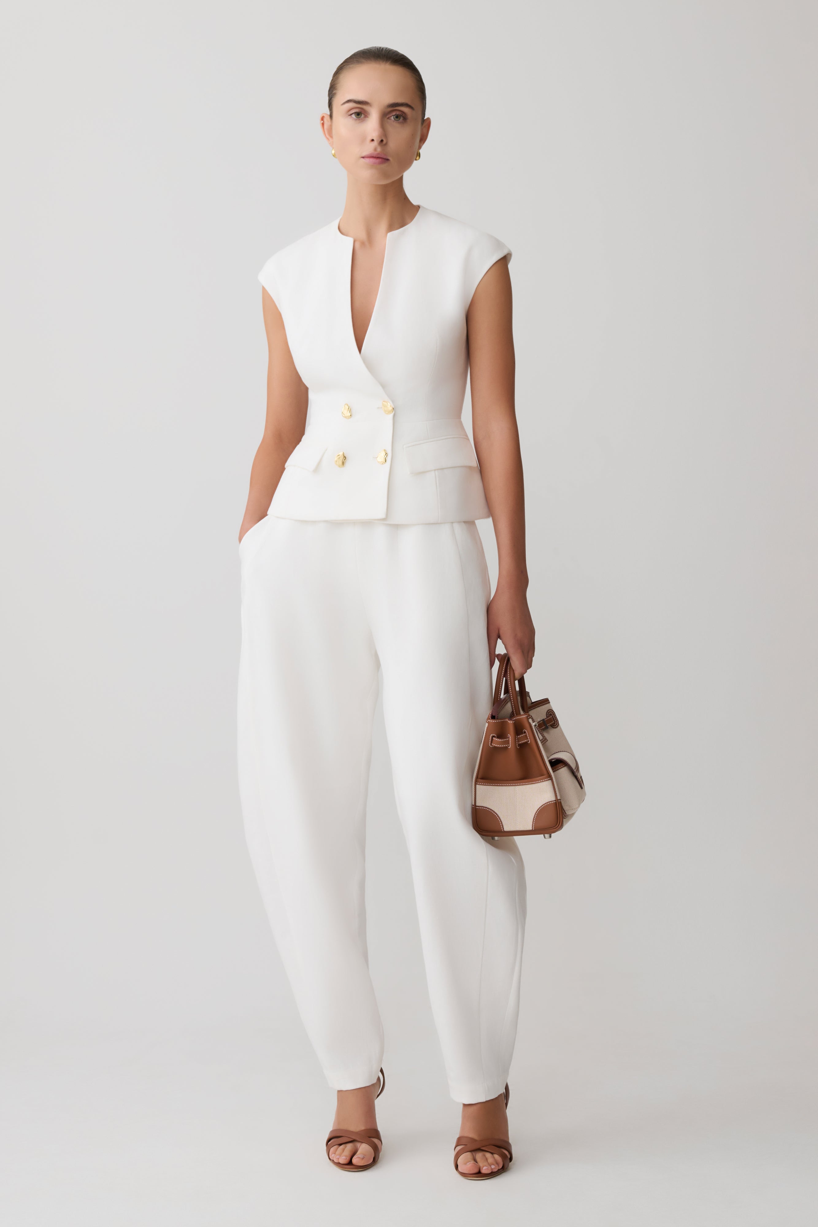 Oriana Linen Button Vest - White - Image 8