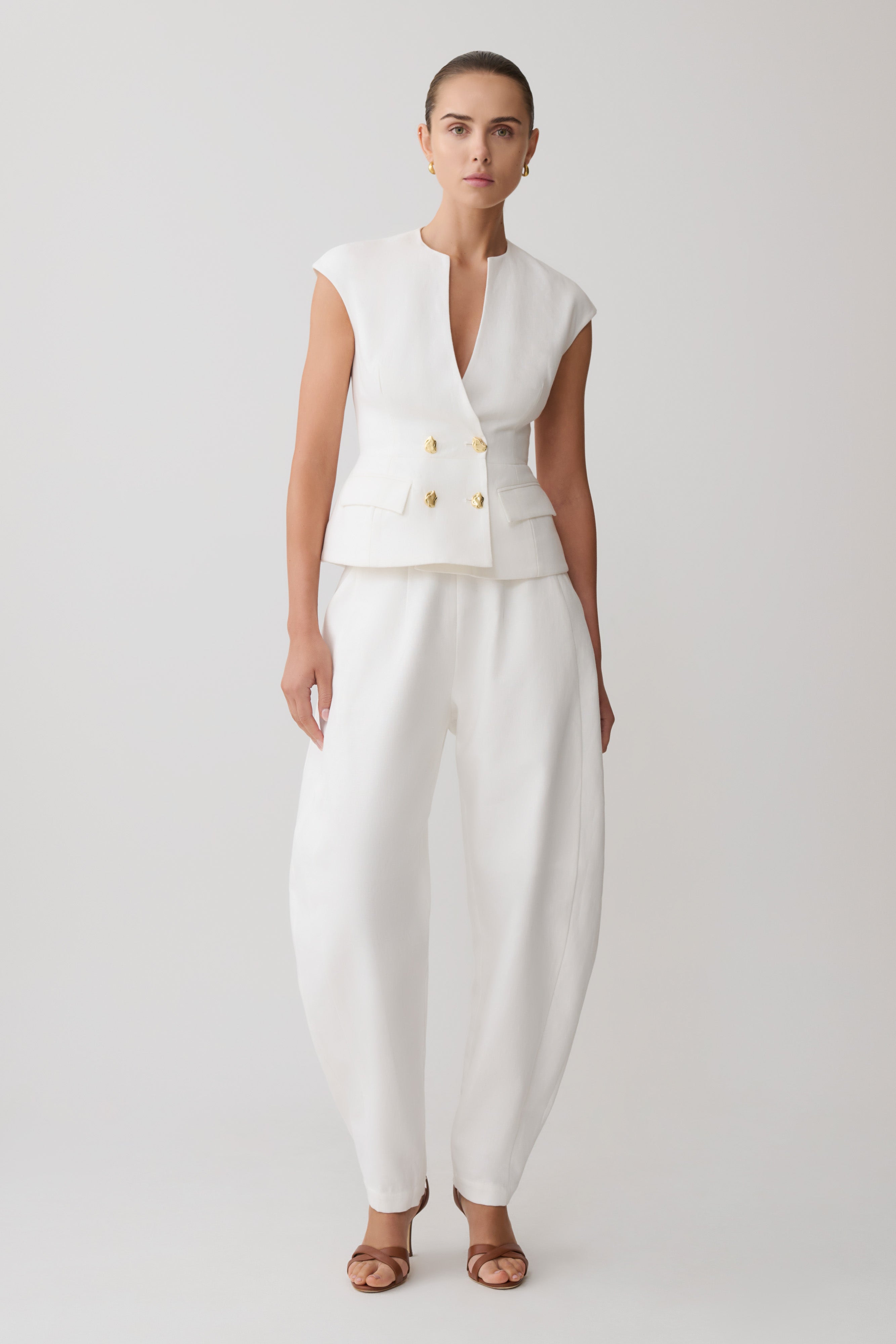 Oriana Linen Button Vest - White - Image 6