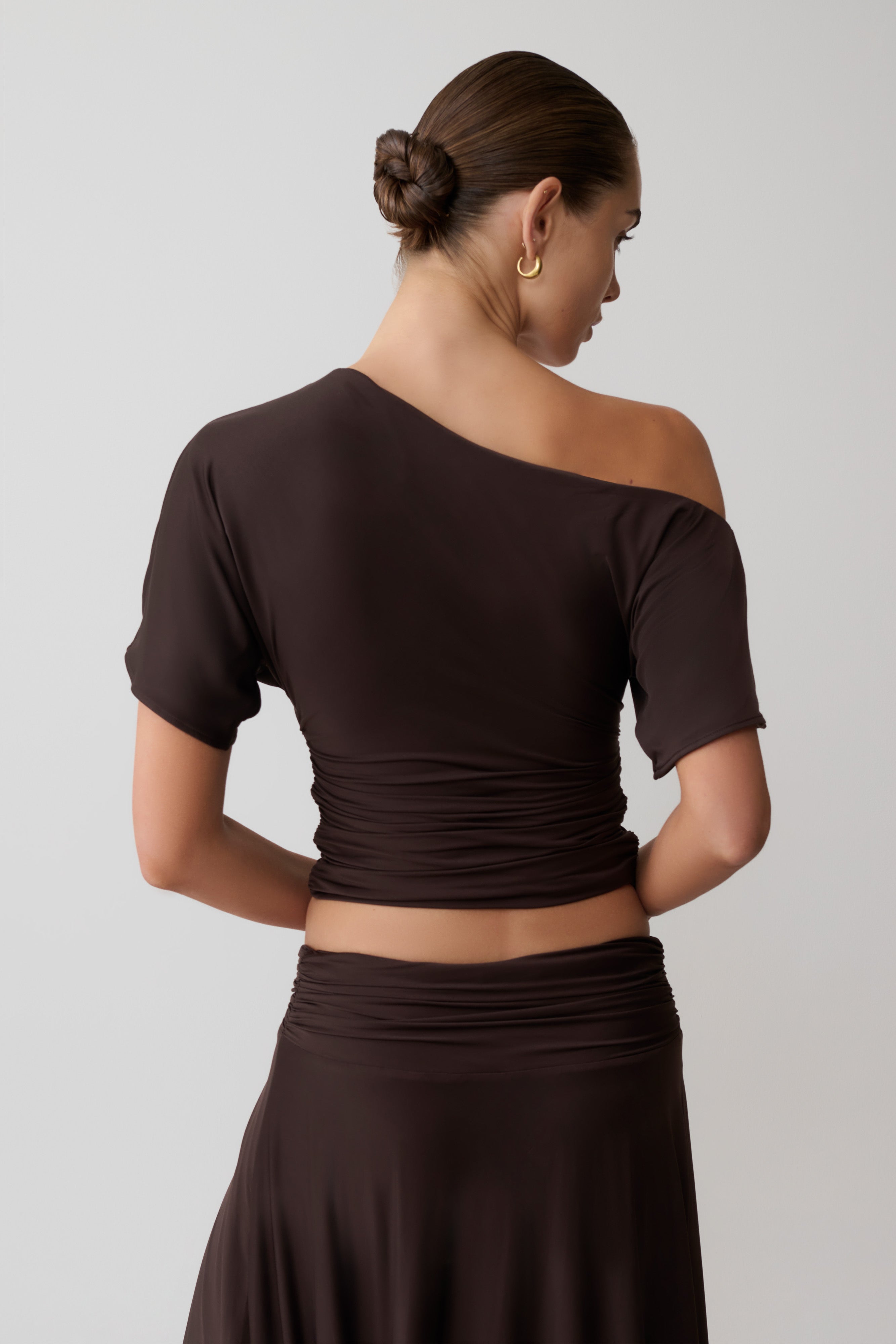 Alternative view of Luu Off Shoulder Slinky Top - Dark Chocolate