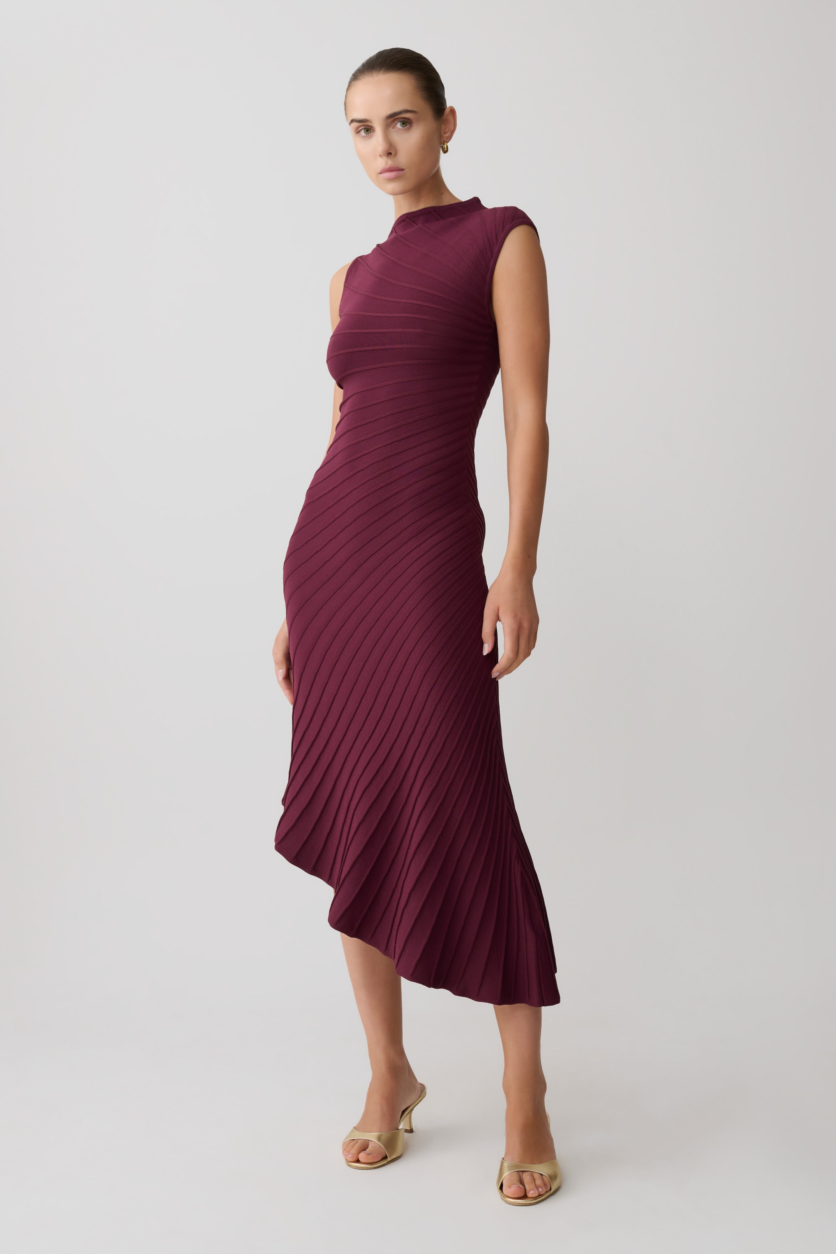 Milasandra Pleated Knit Dress - Plum - Image 4