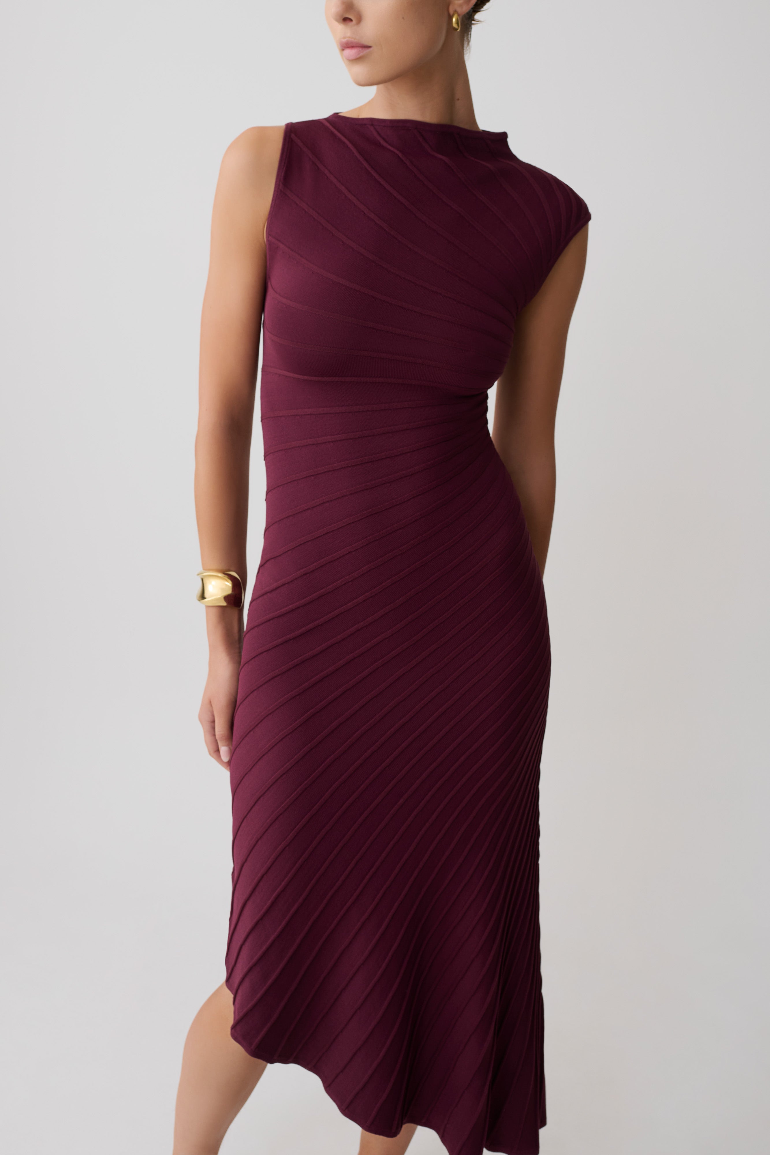 Milasandra Pleated Knit Dress - Plum - Image 3