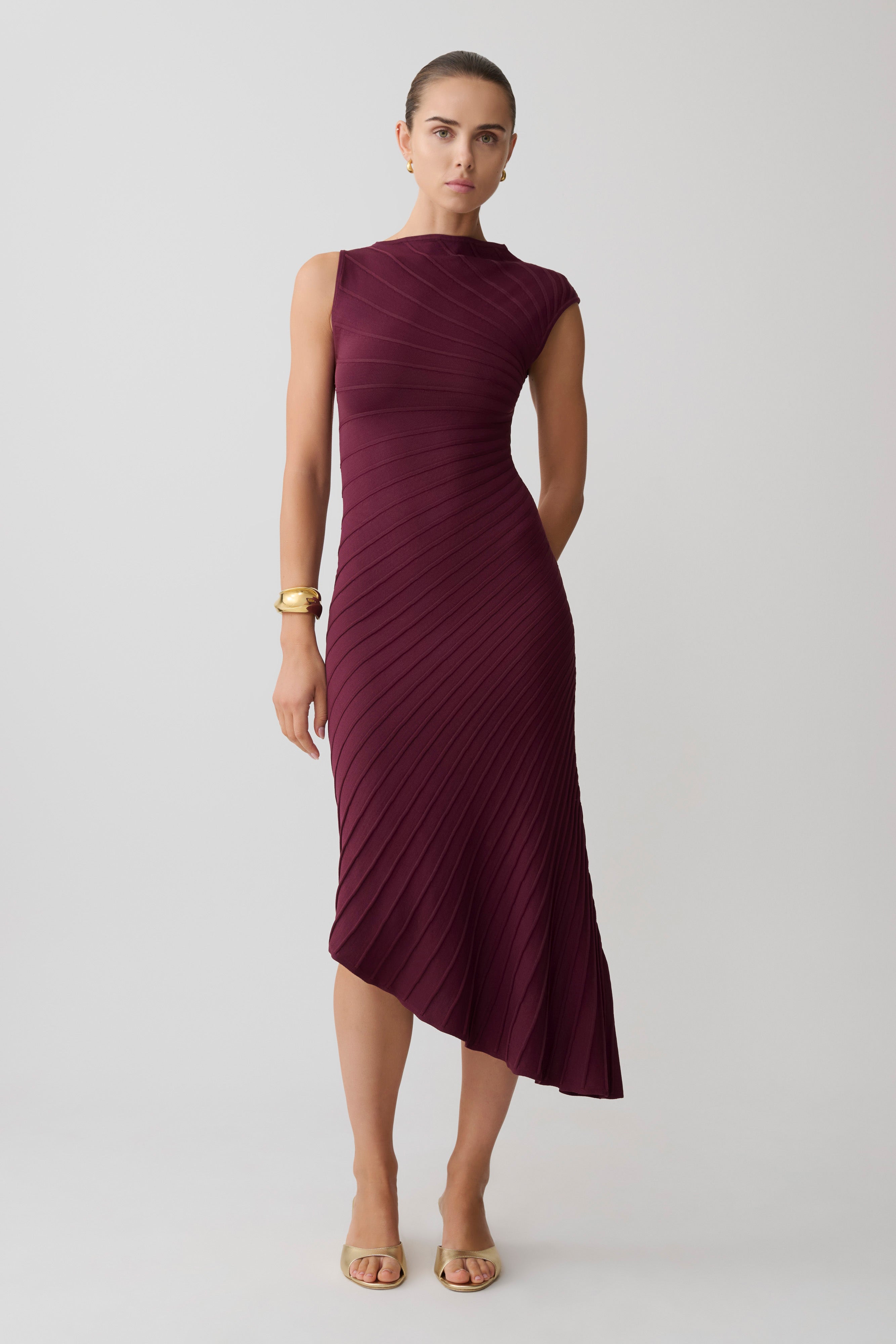 Milasandra Pleated Knit Dress - Plum - Image 5