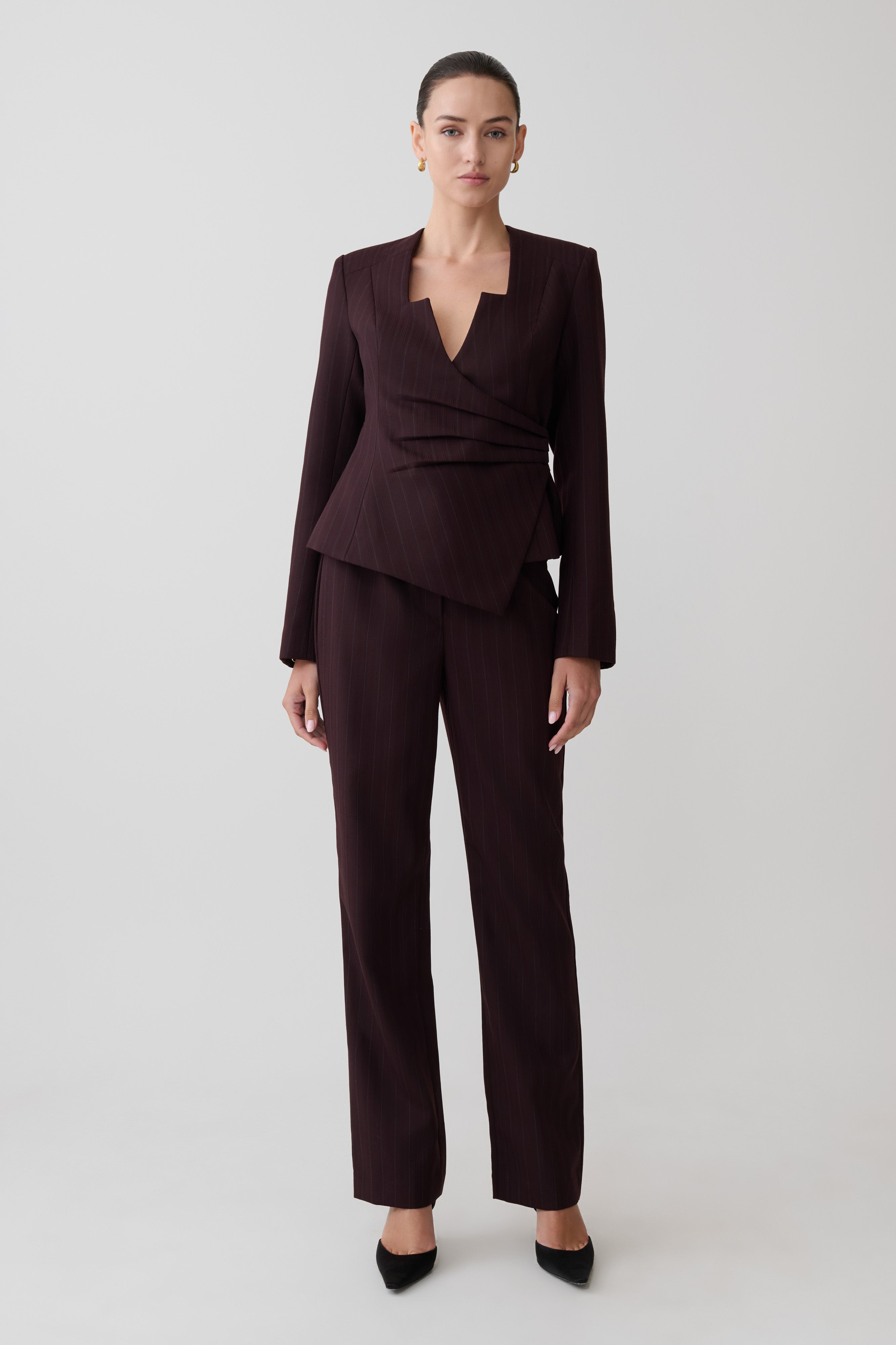 Agatha Straight Leg Suiting Pants - Plum Pinstripe - Image 6