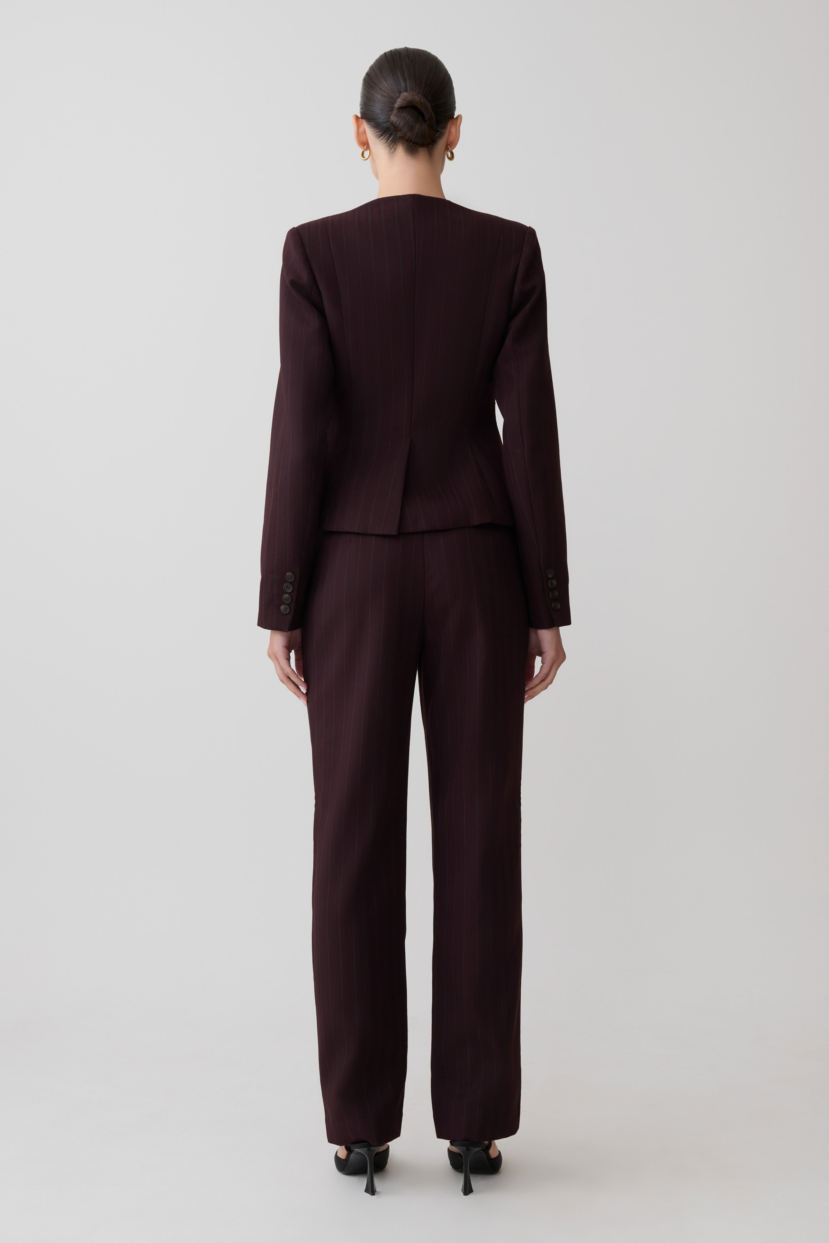 Agatha Straight Leg Suiting Pants - Plum Pinstripe - Image 5