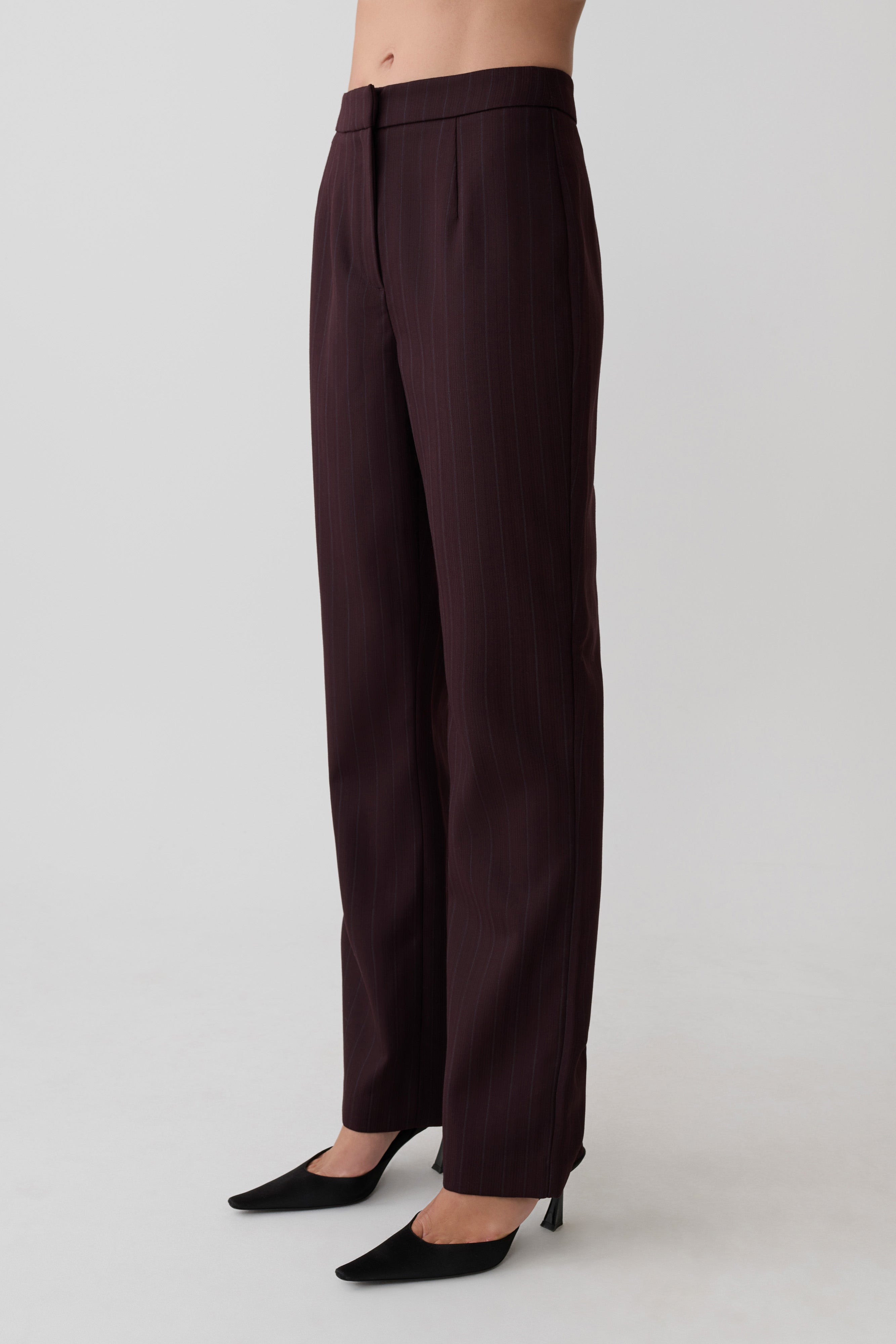 Agatha Straight Leg Suiting Pants - Plum Pinstripe - Image 3