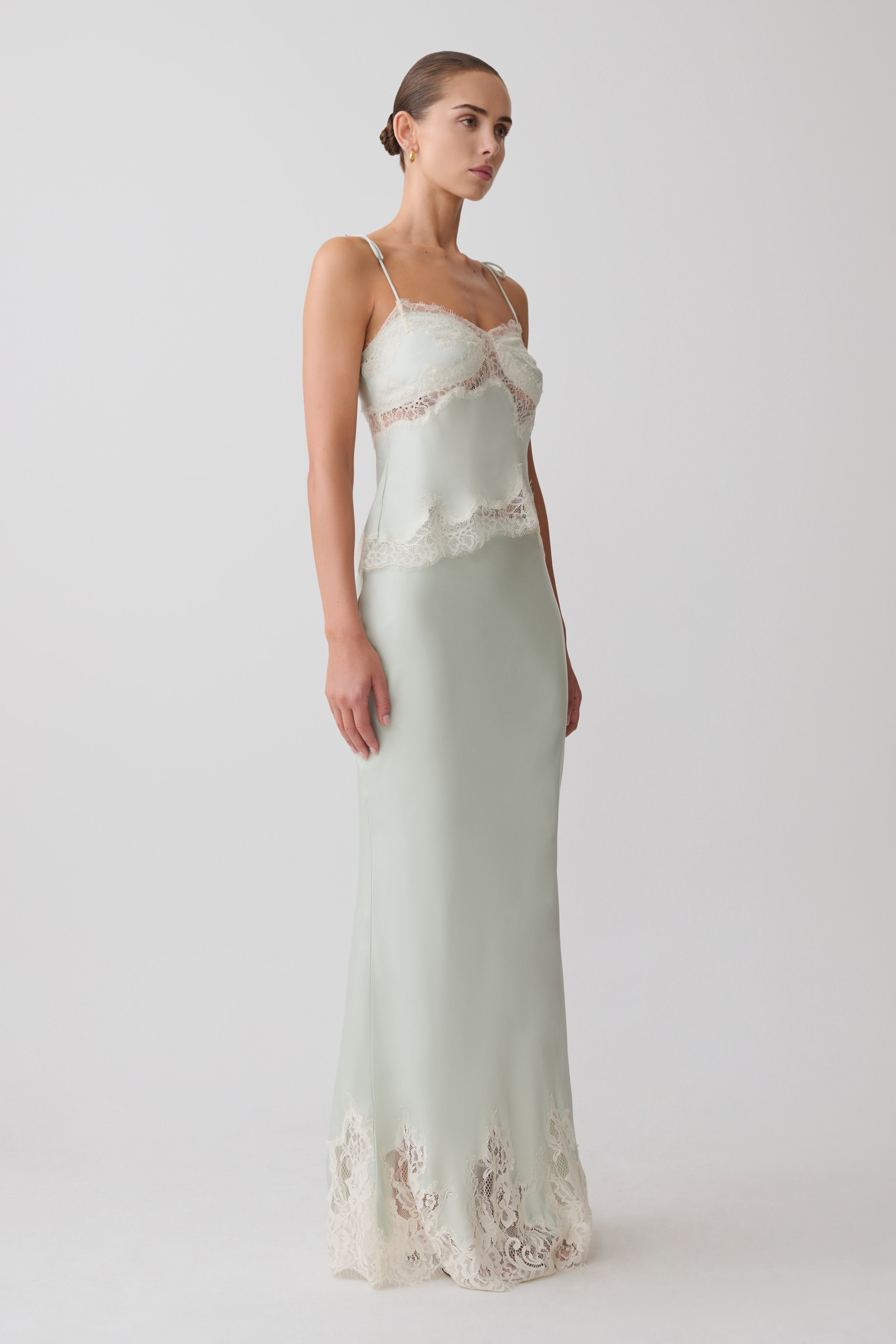 Alternative view of Nina Satin And Lace Maxi Skirt - Sage