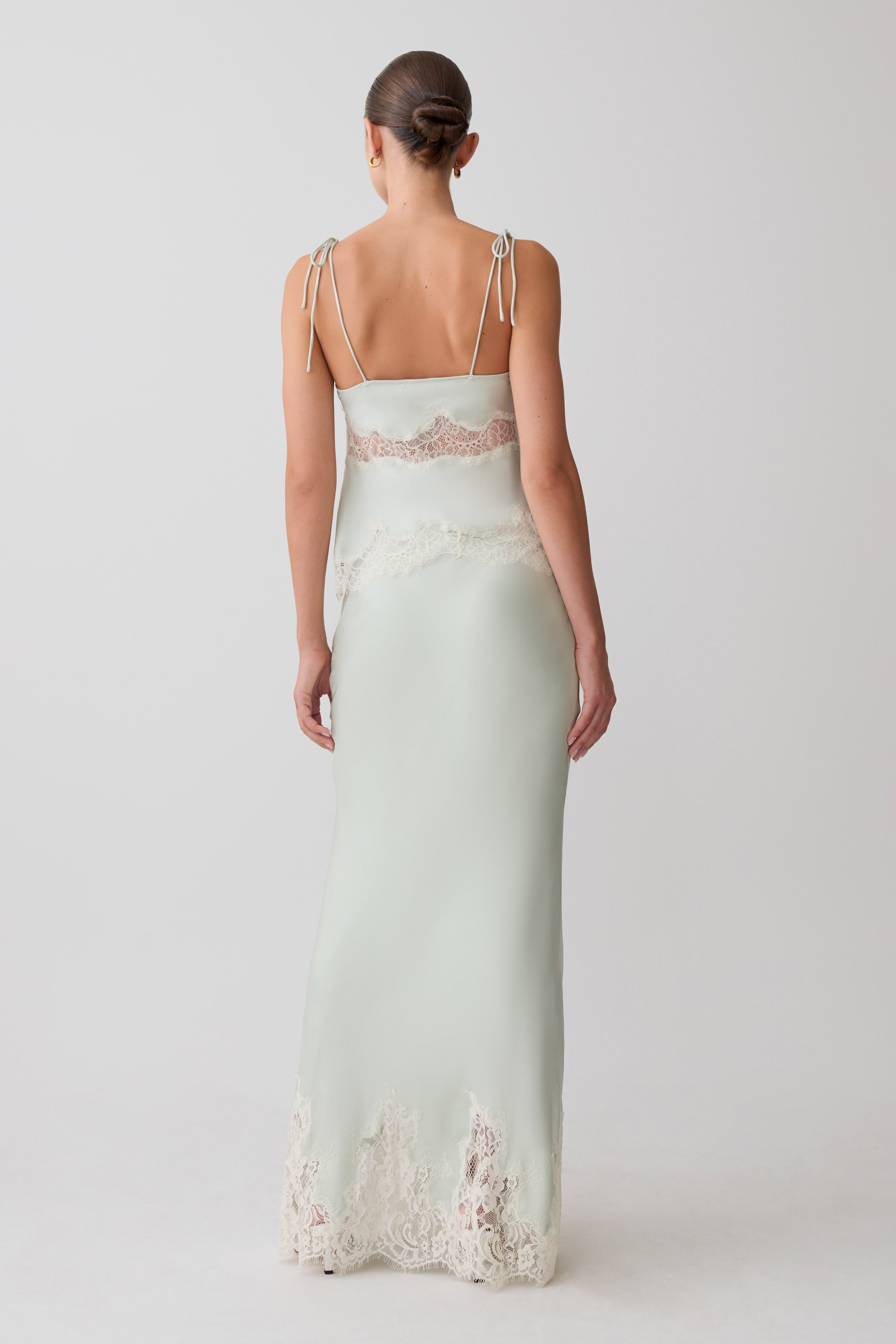 Nina Satin And Lace Maxi Skirt - Sage - Image 3
