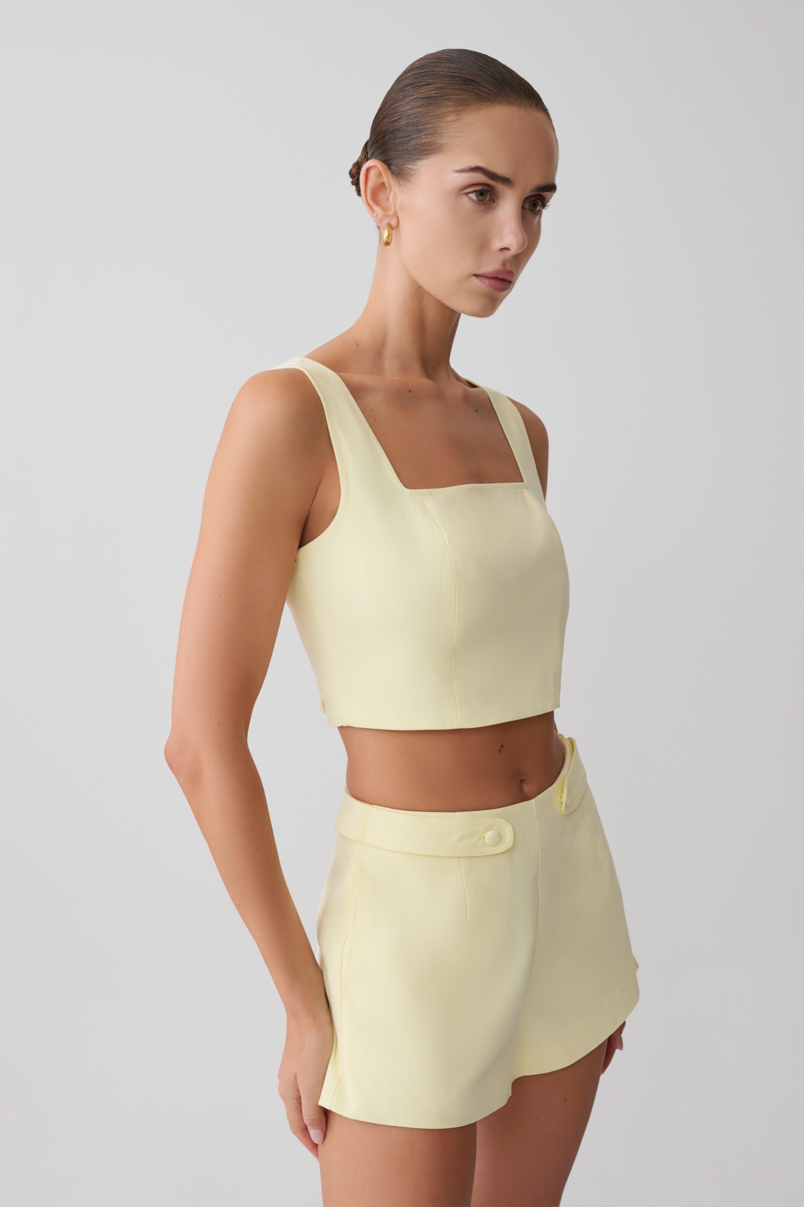 Josephine Crop Top With Open Back - Lemon - Image 3