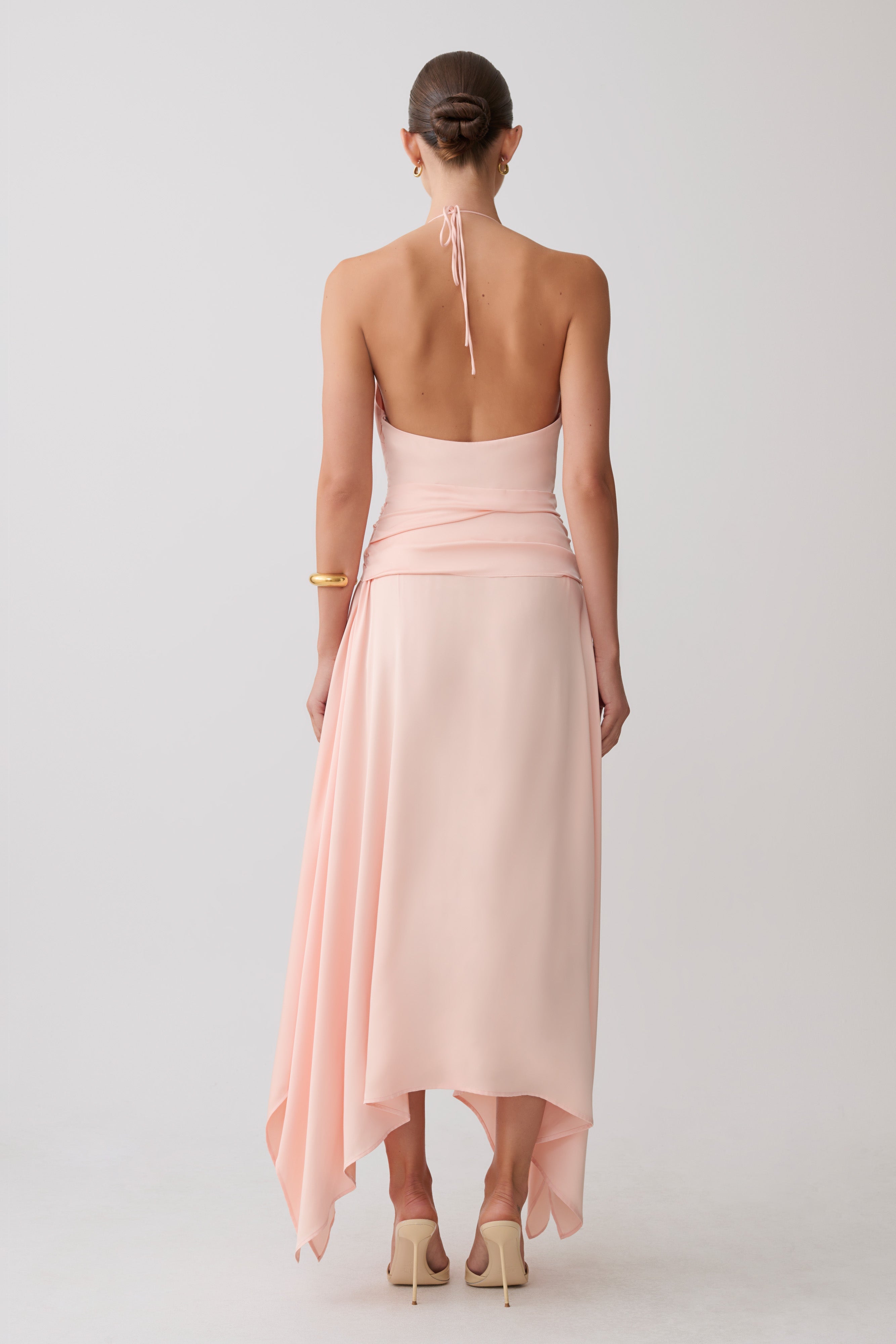 Alternative view of Cyra Plunge Satin Midi Dress - Peach