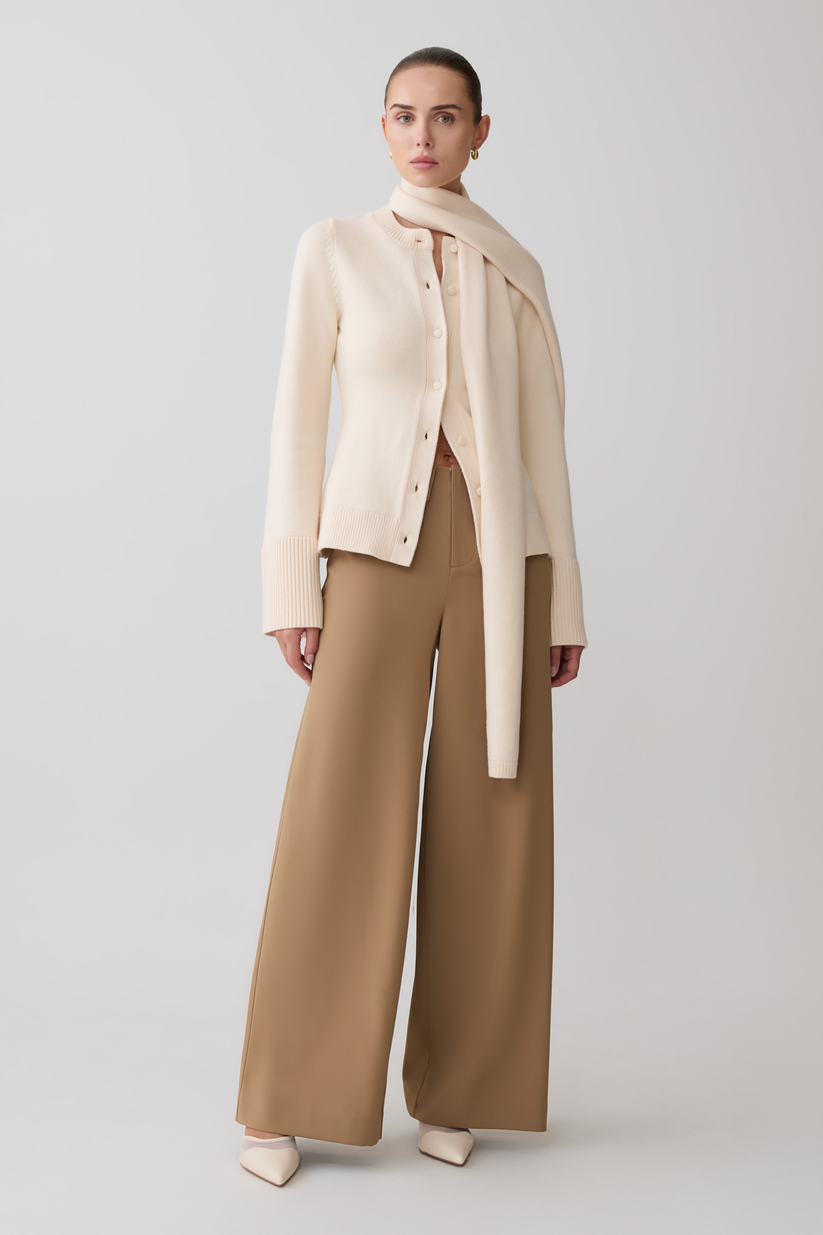 Lara Knit Cardigan With Scarf - Ivory - Image 4