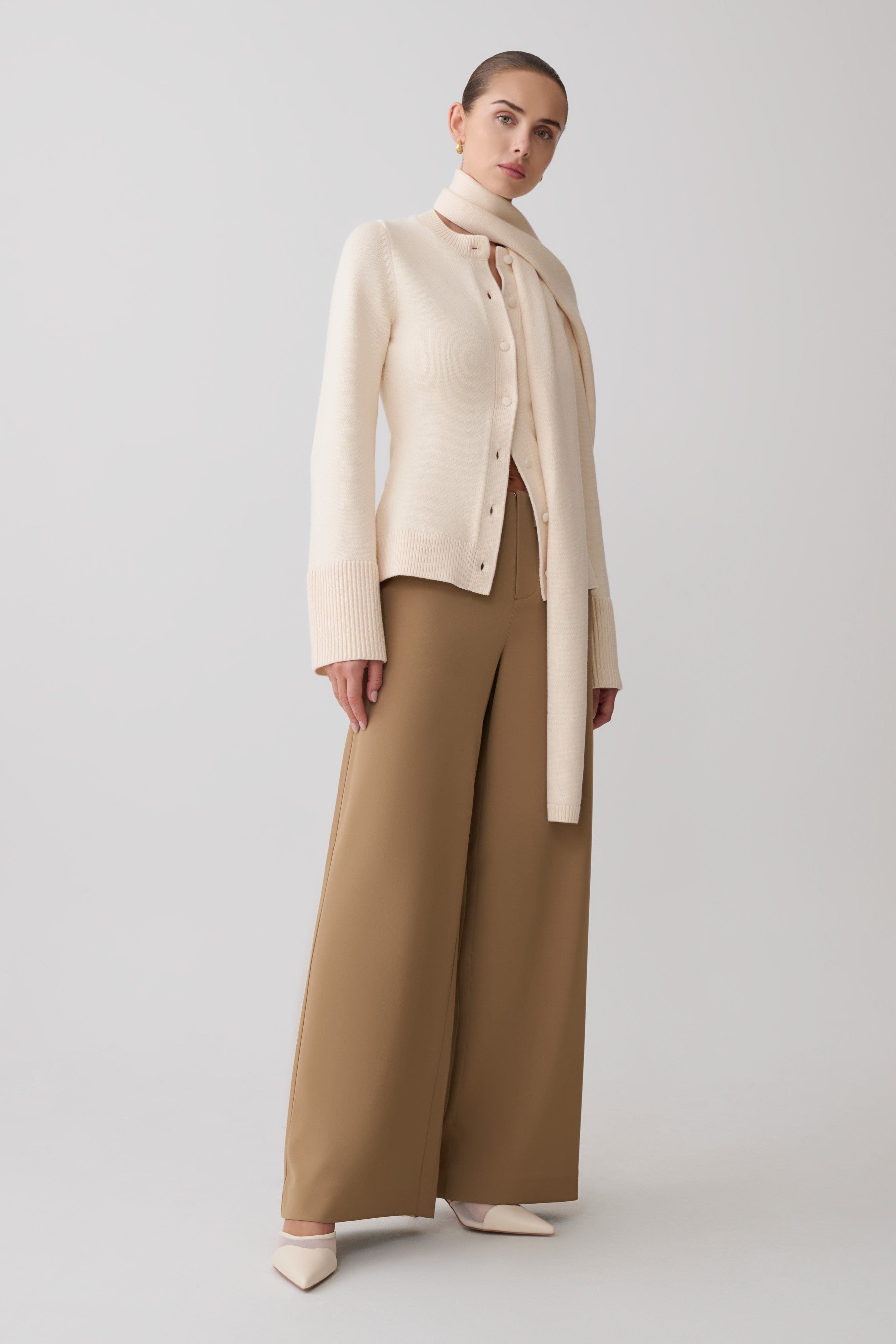 Lara Knit Cardigan With Scarf - Ivory - Image 5