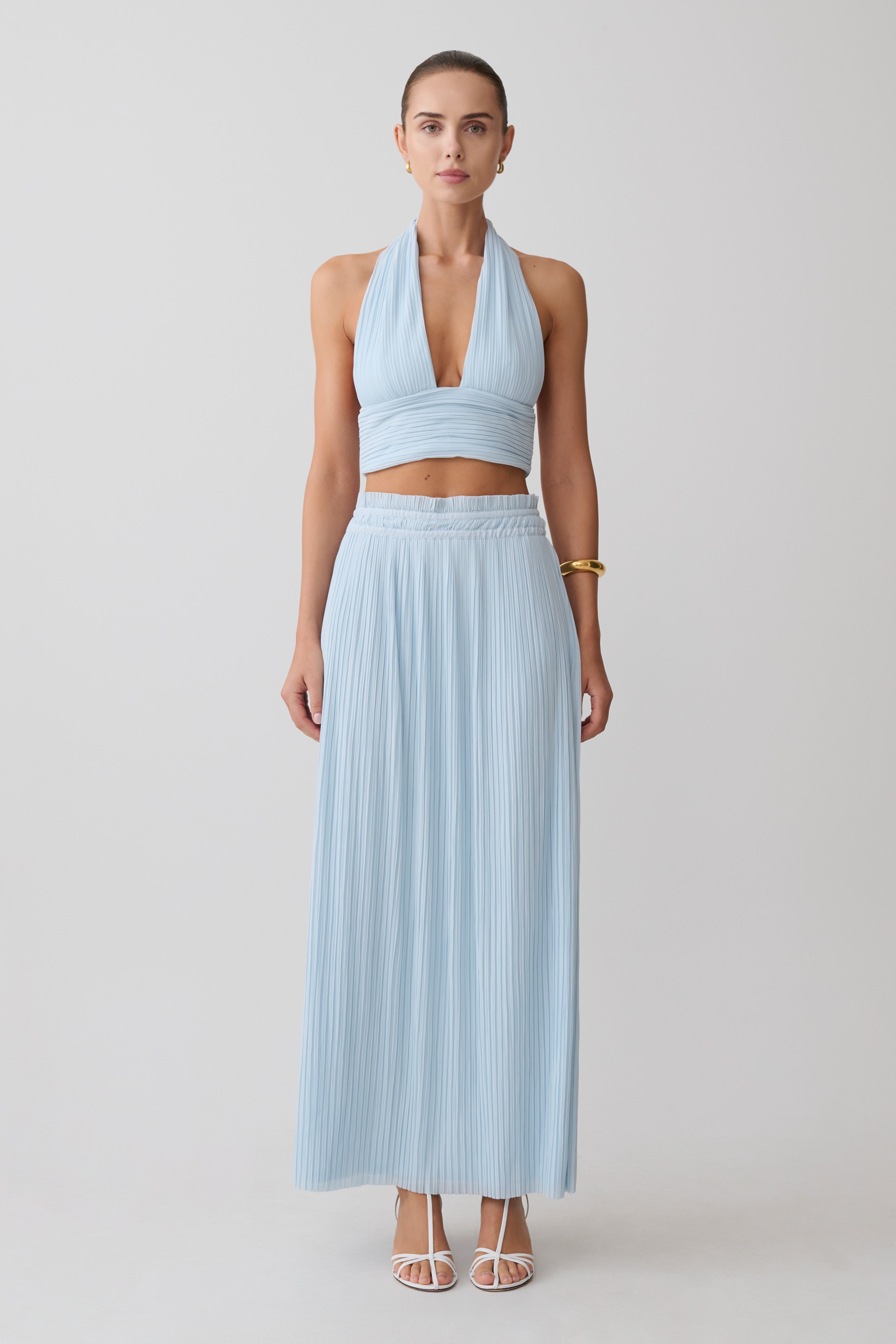 Amaris Gathered Plisse Maxi Skirt - Pale Blue - Image 4