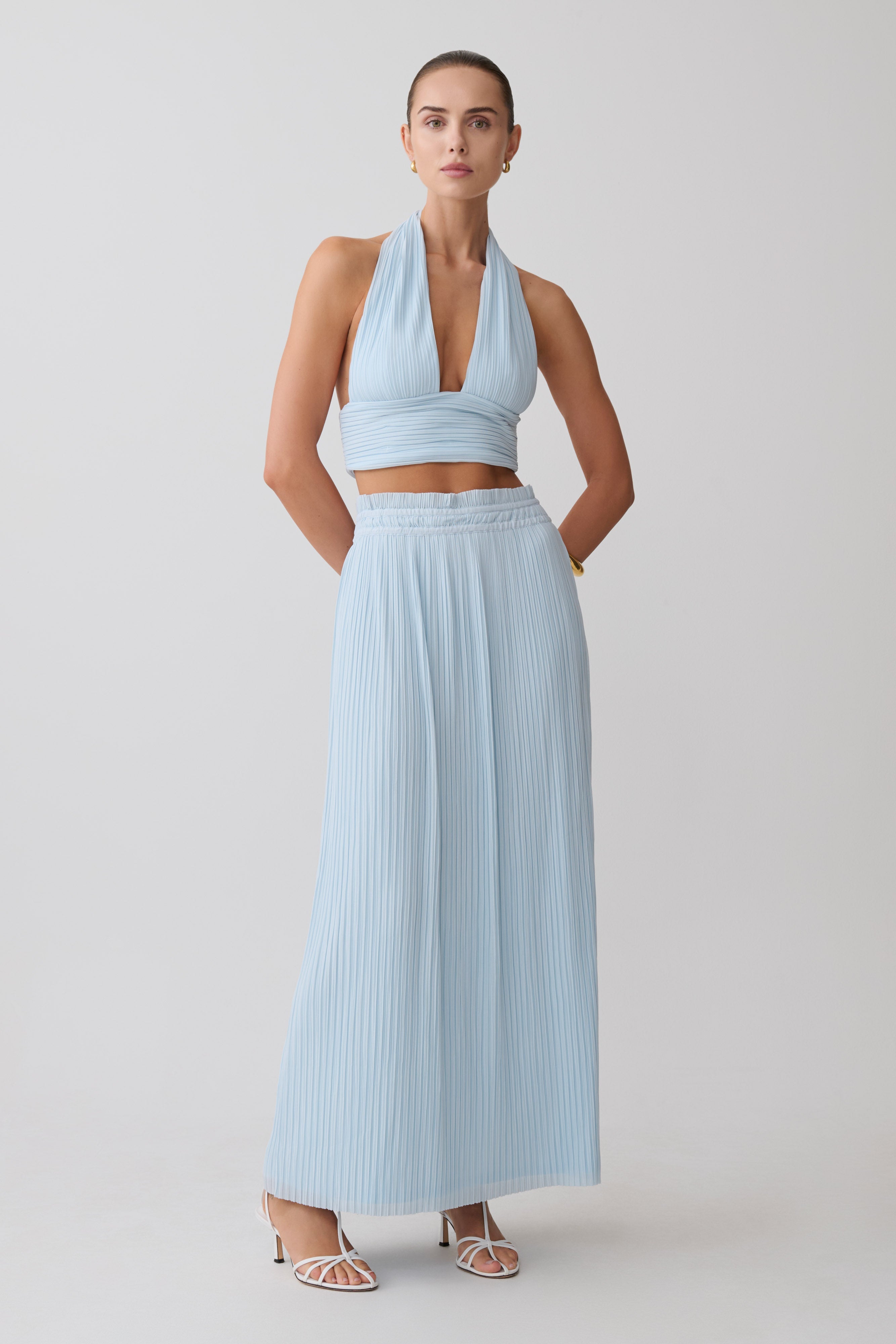 Amaris Sleeveless Plisse Halter Top - Pale Blue - Image 8