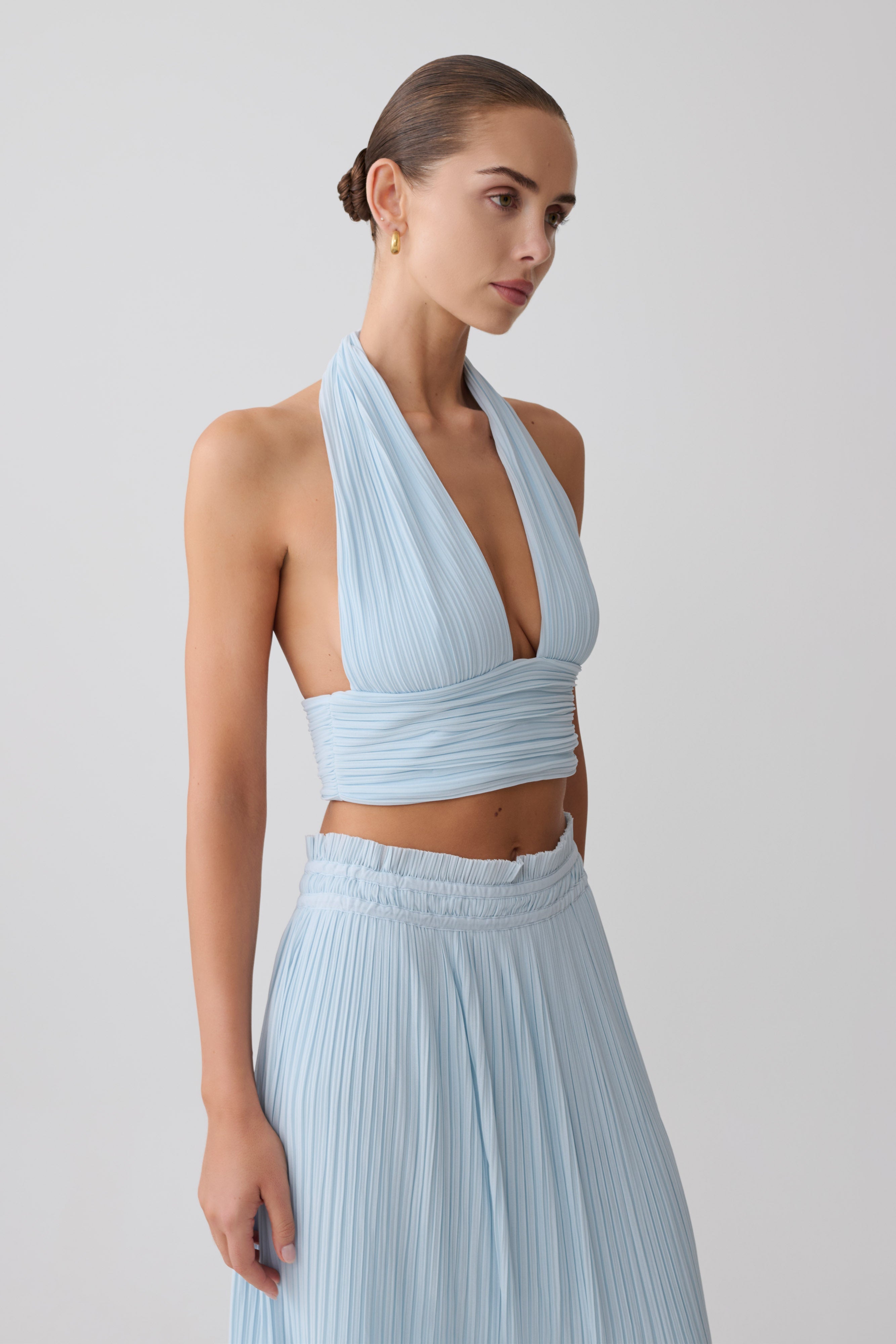 Amaris Sleeveless Plisse Halter Top - Pale Blue - Image 4