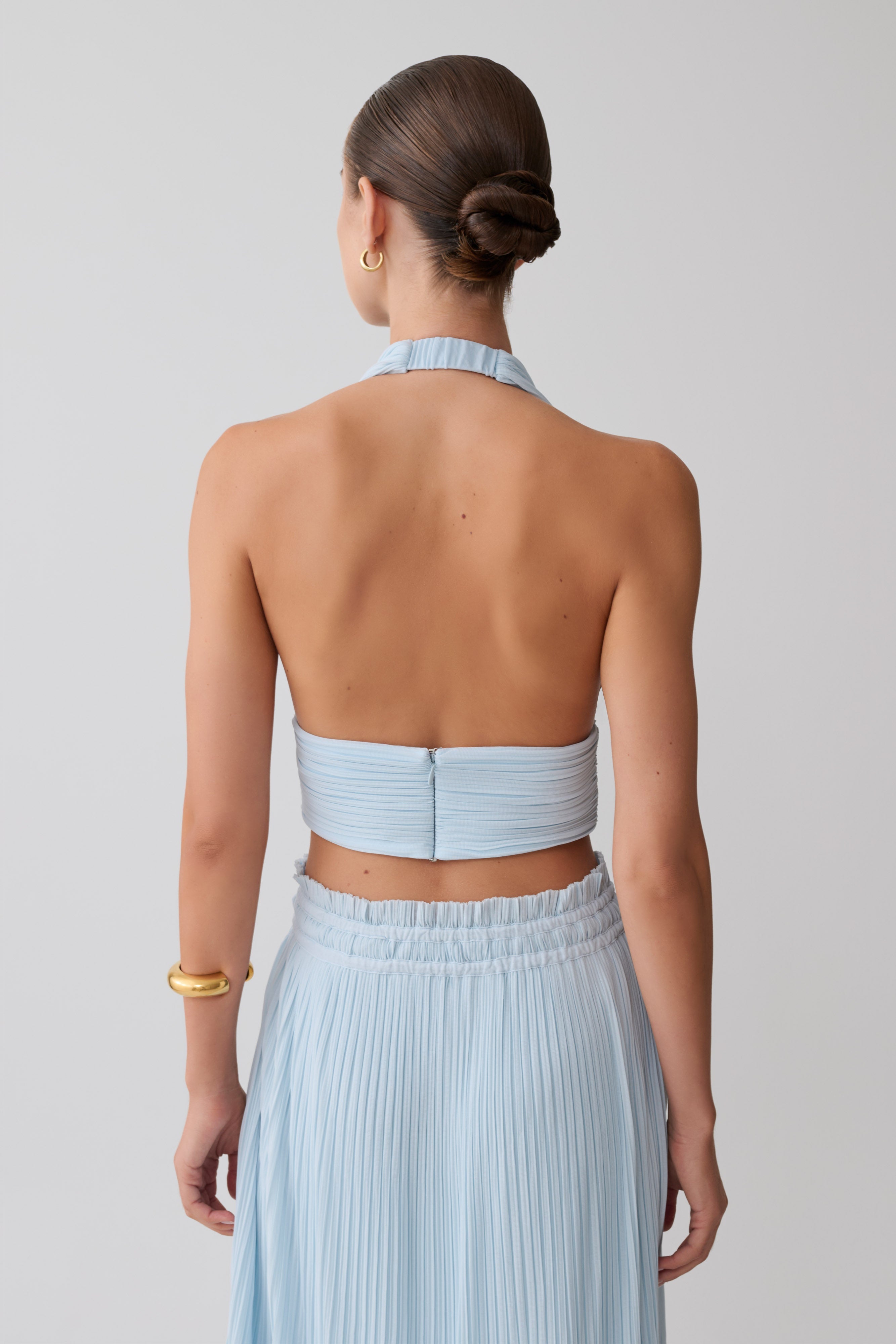 Alternative view of Amaris Sleeveless Plisse Halter Top - Pale Blue