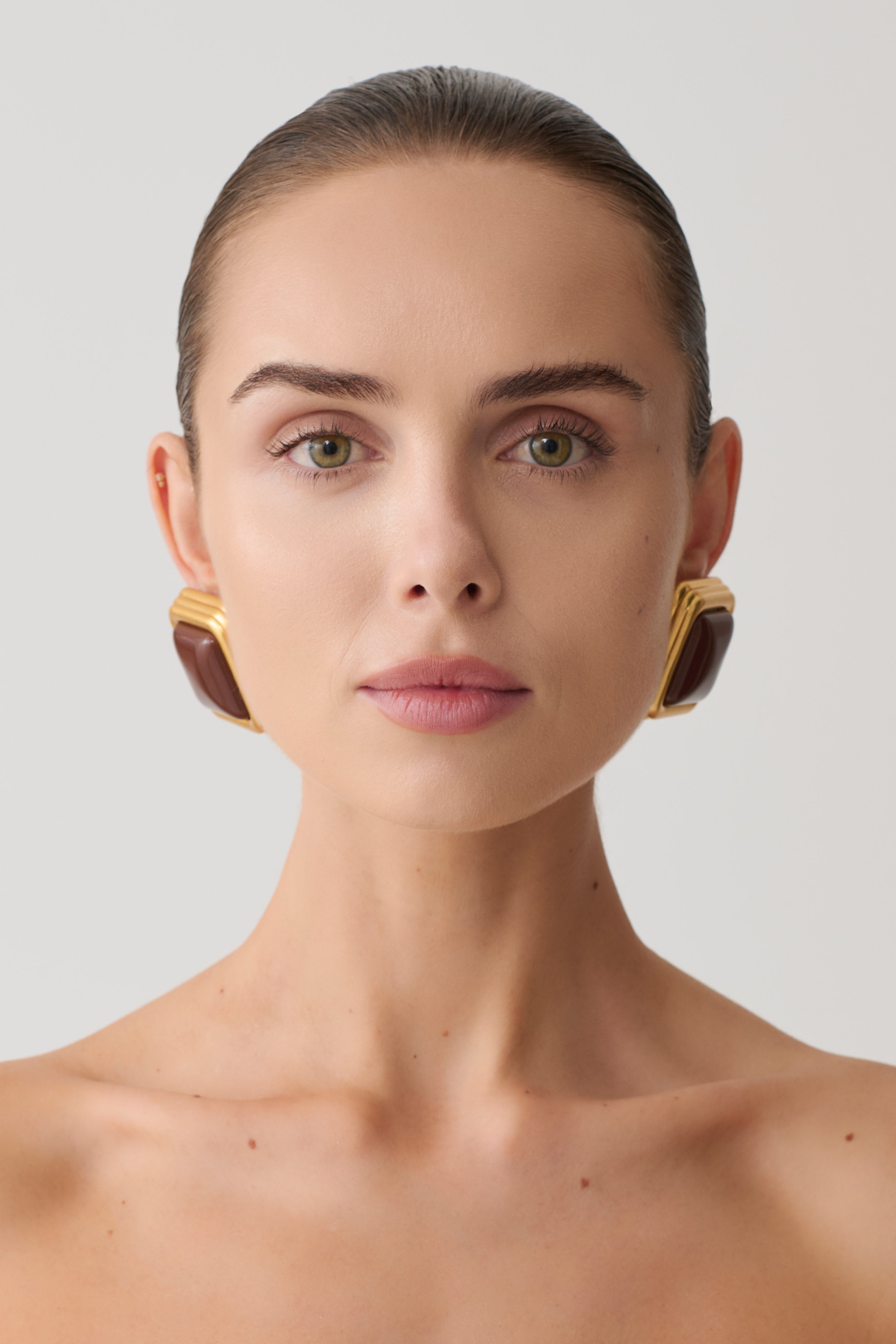 Inaya Square Stud Earring - Gold - Image 3