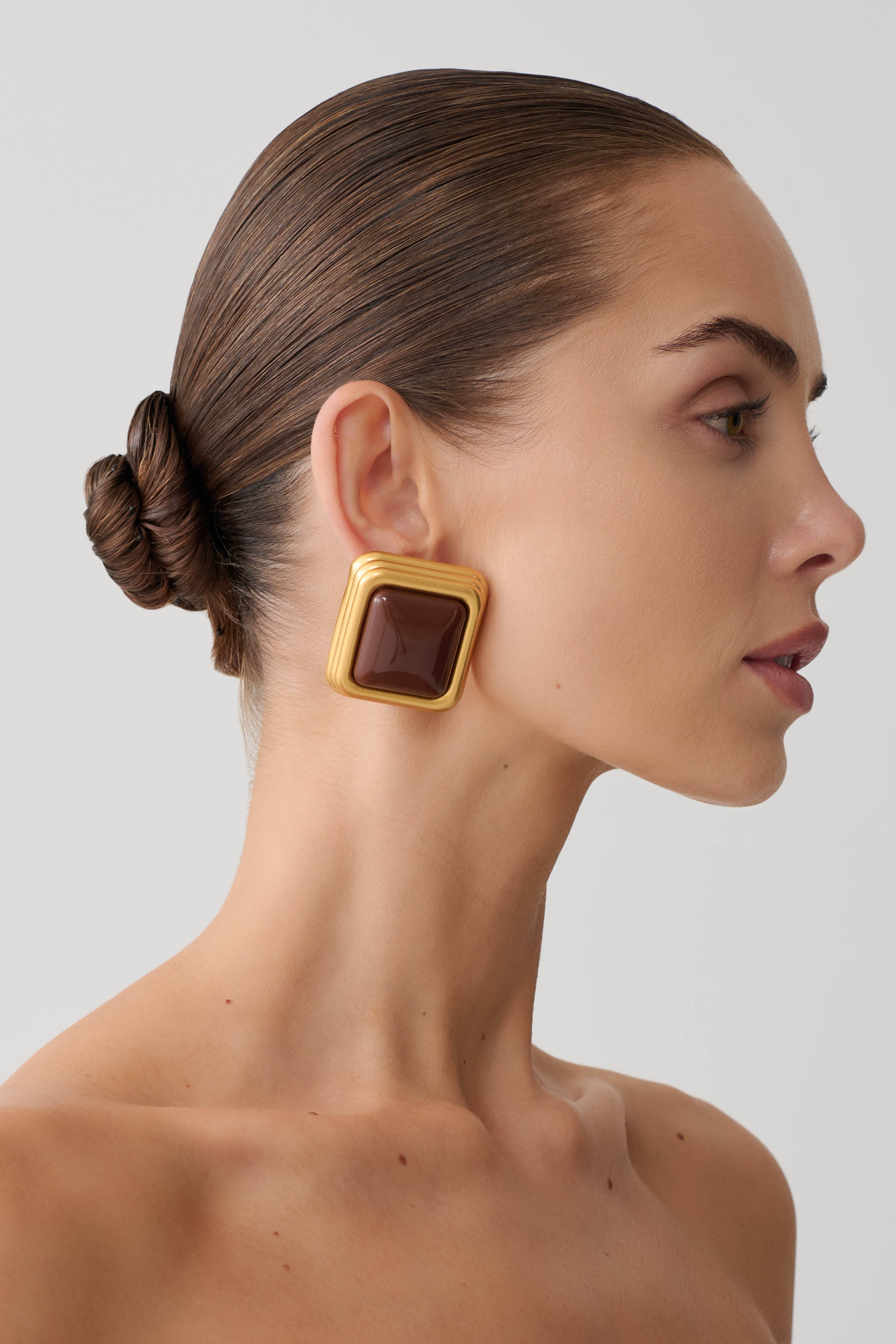 Inaya Square Stud Earring - Gold - Image 2