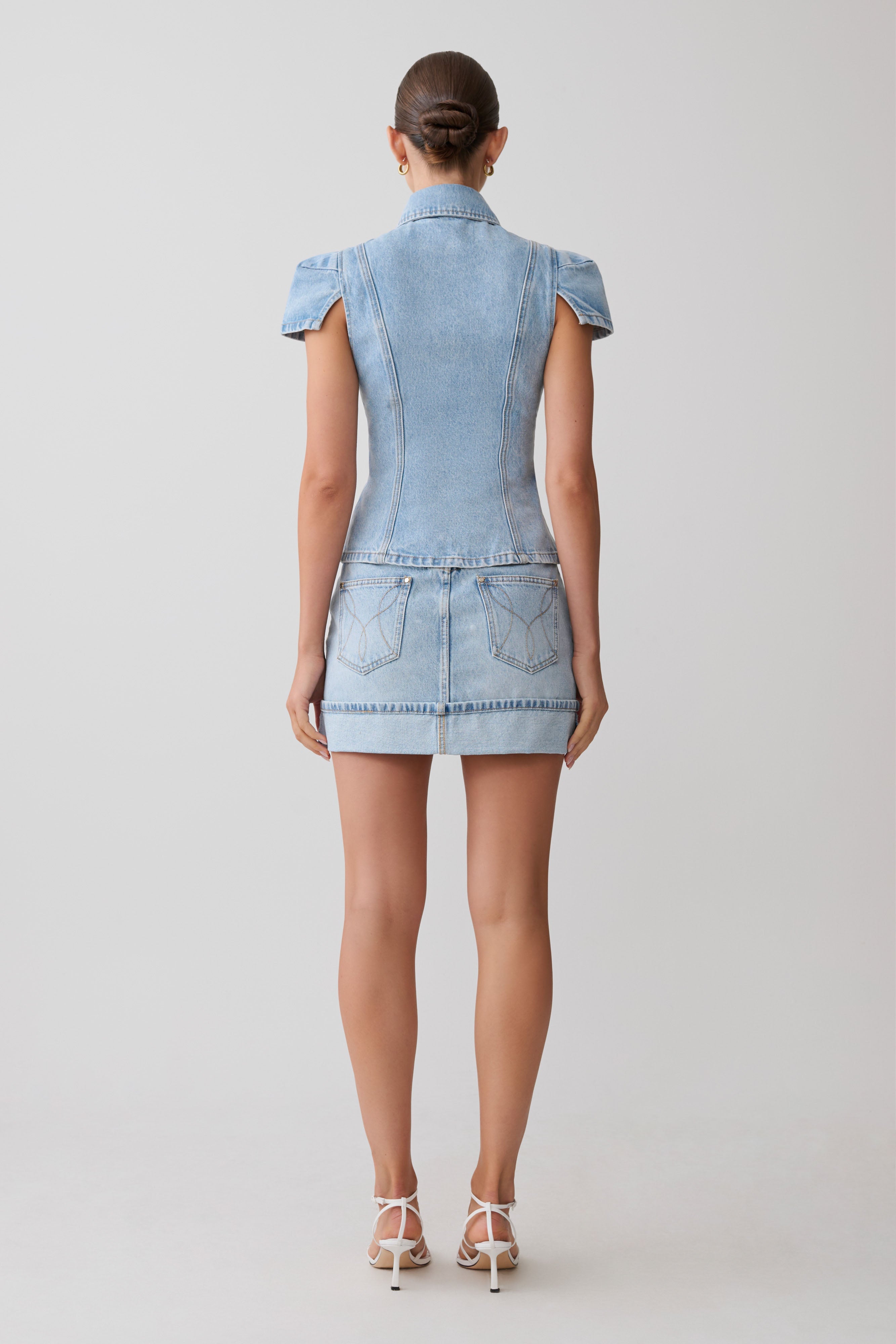 Alternative view of Lakoda Cuffed Denim Mini Skirt - Washed Light Blue