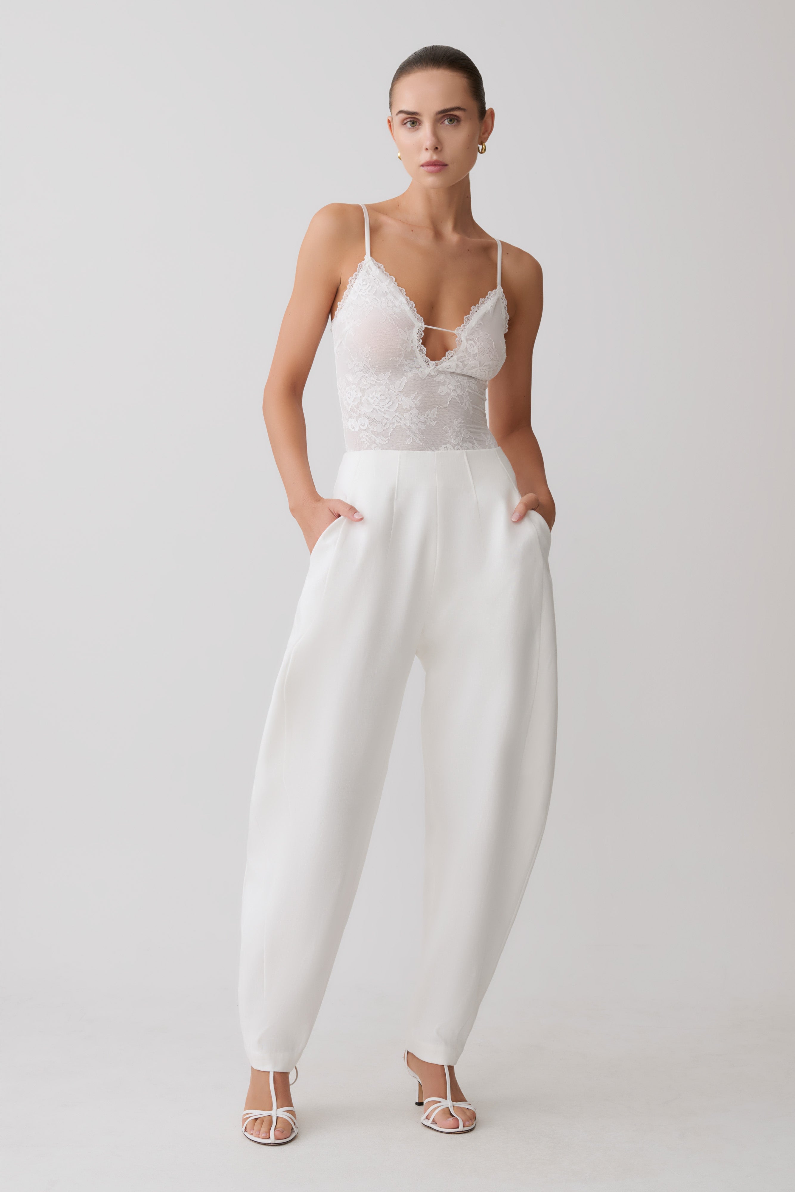 Jasper Sheer Plunge Lace Bodysuit - Ivory - Image 3