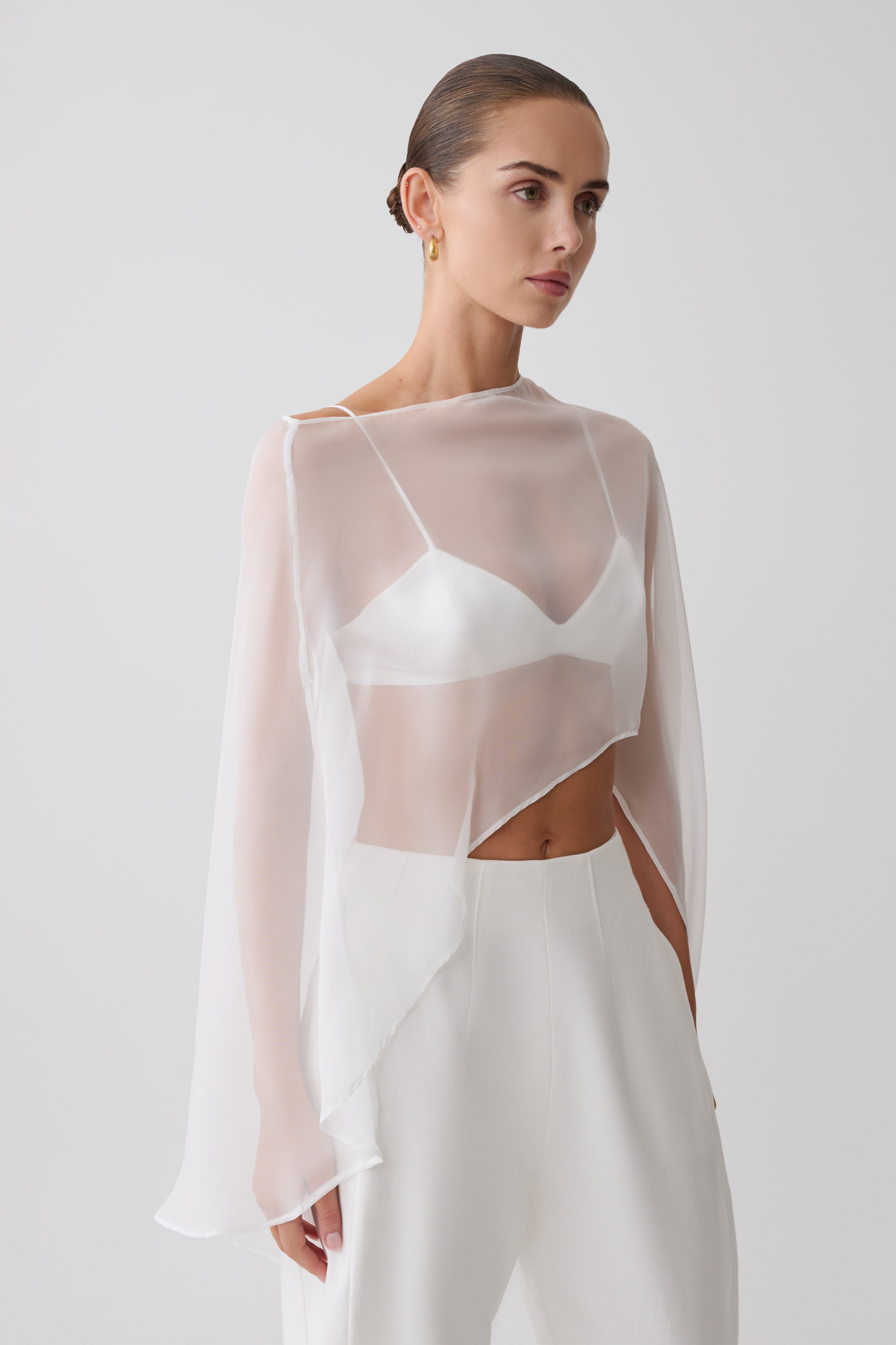 Kirstine Bralette With Chiffon Cape - Ivory - Image 3