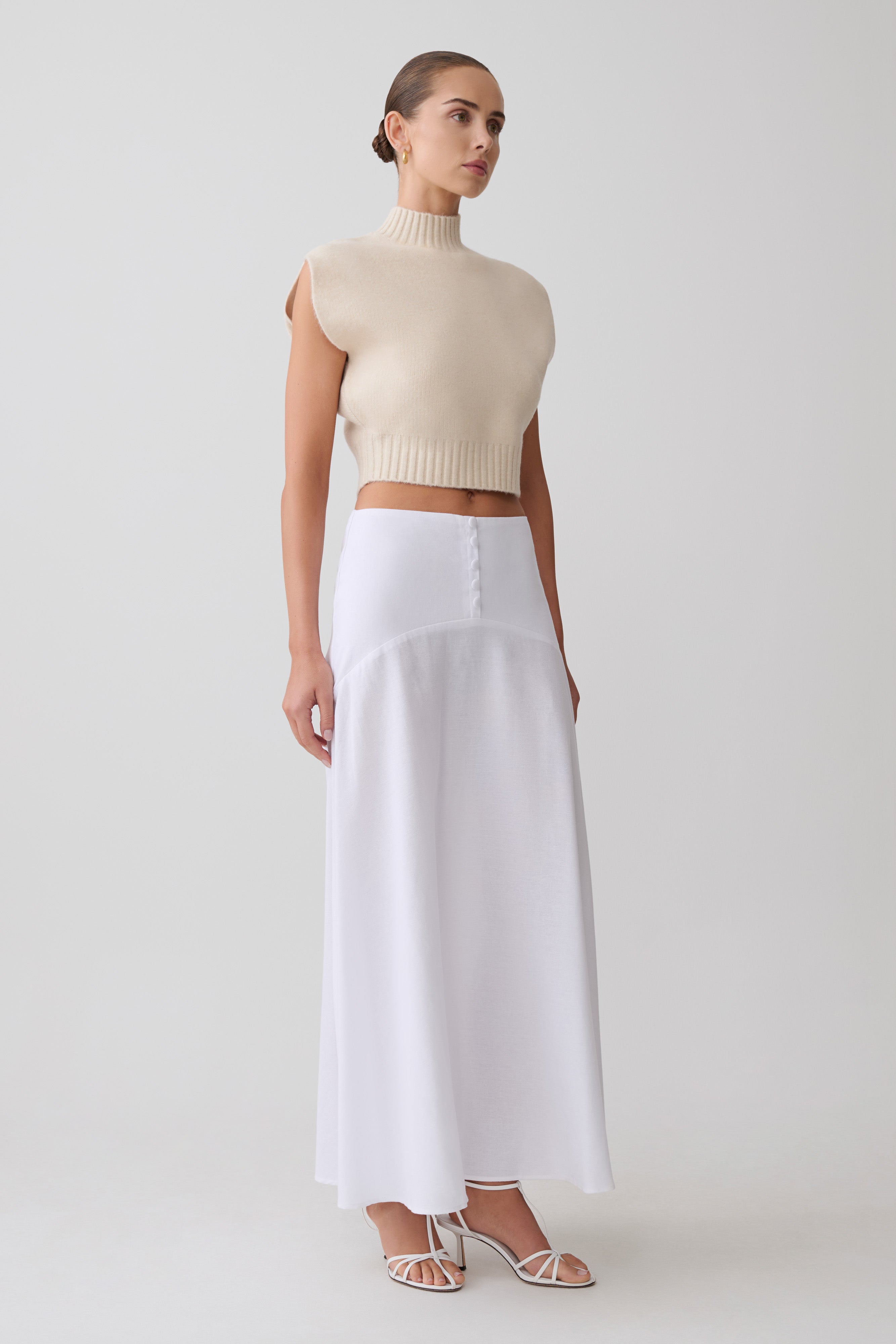 Alternative view of Selma Curved Waist Midi Skirt - White