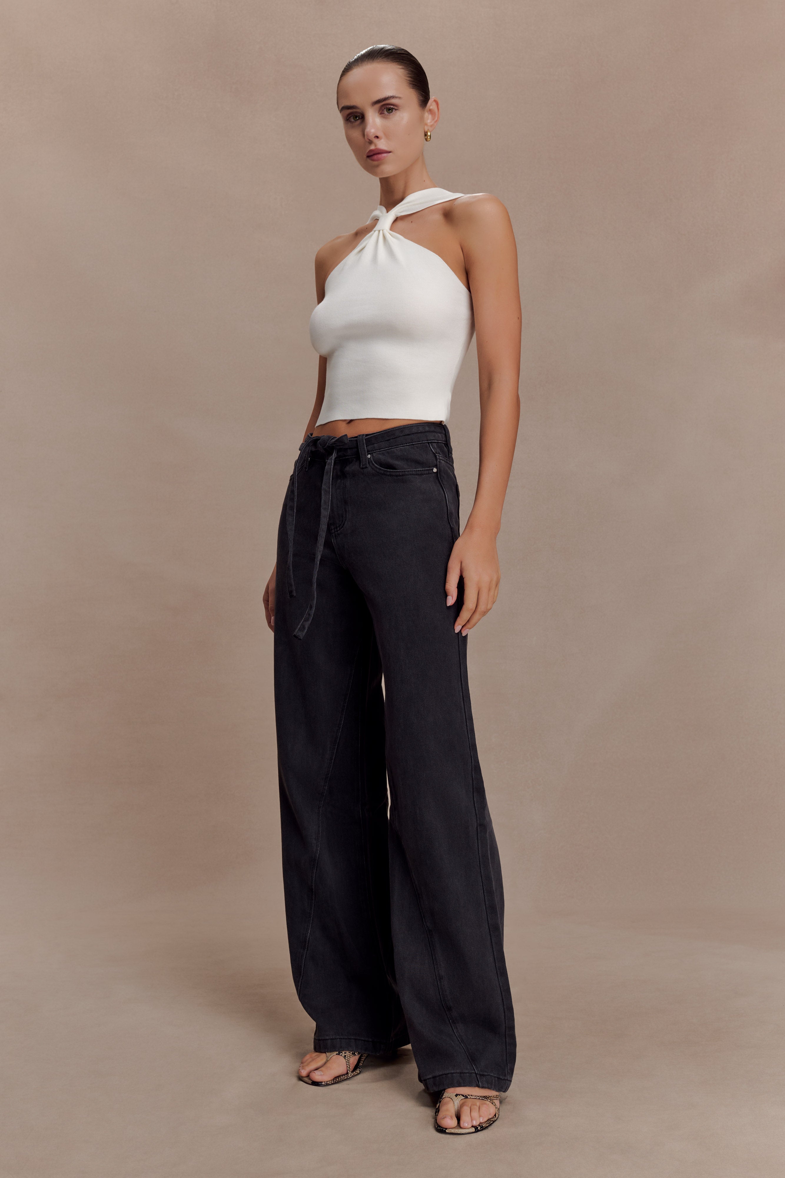 Perrie Mid Rise Straight Leg Tie Jeans - Washed Black - Image 5