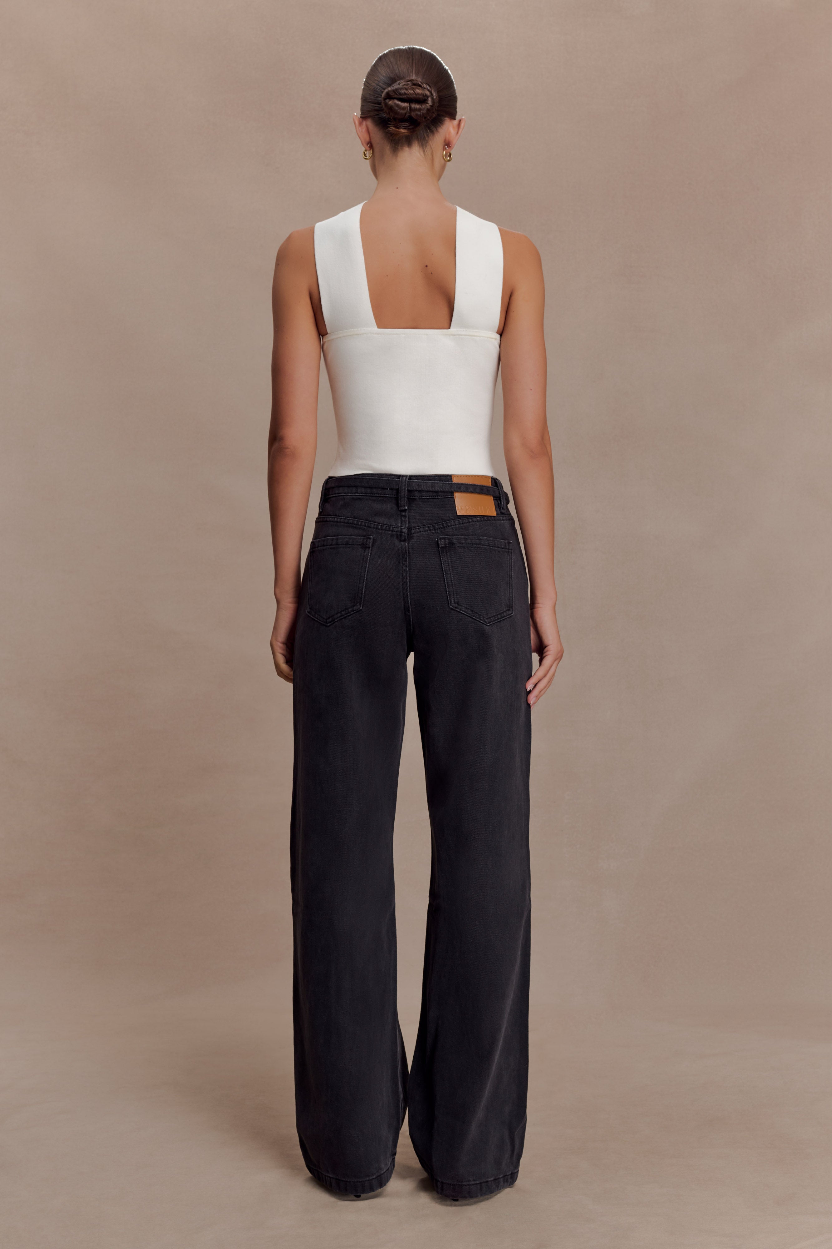Perrie Mid Rise Straight Leg Tie Jeans - Washed Black - Image 6