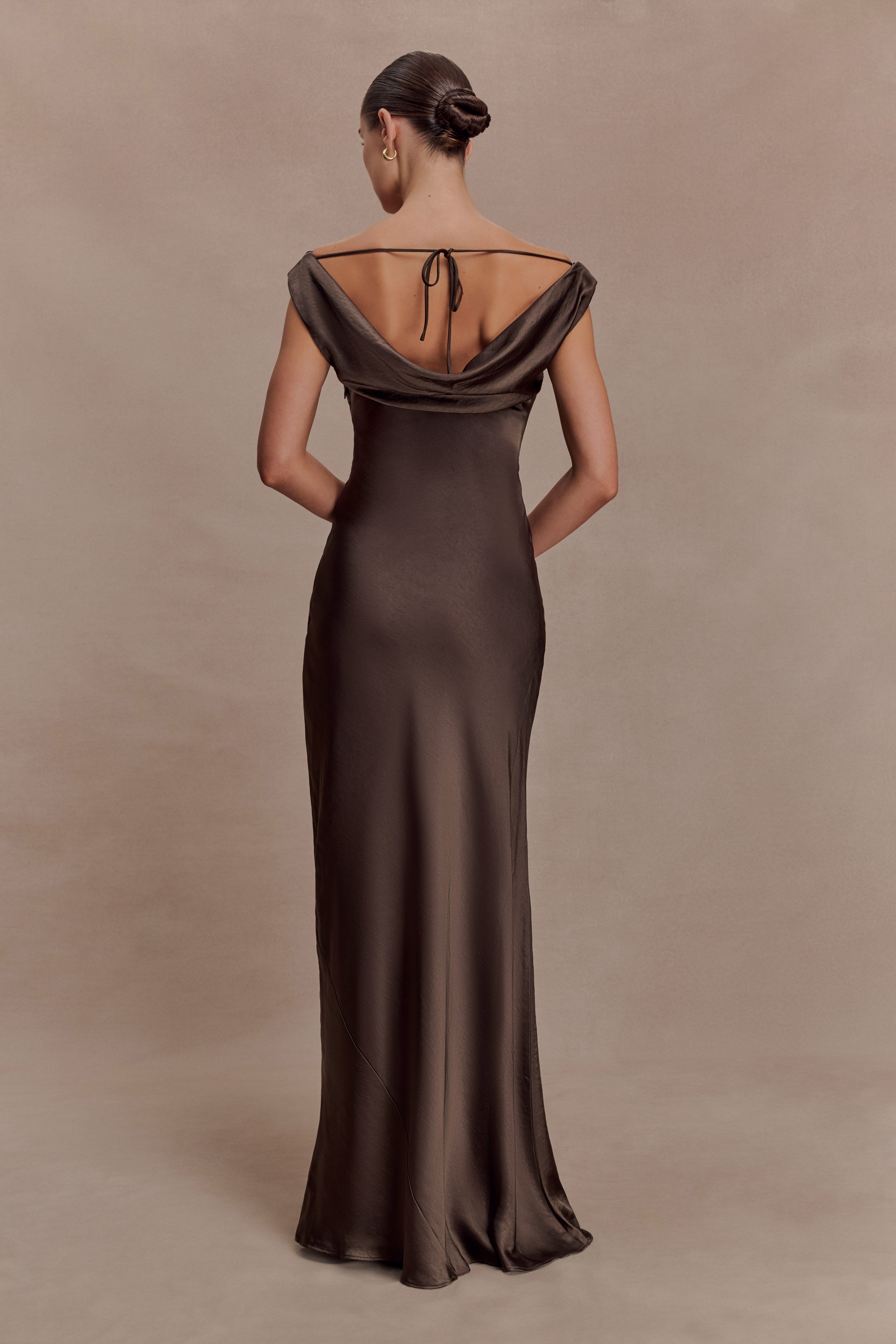 Ashley Cowl Neck Lace And Satin Maxi Dress - Mocha - Image 4