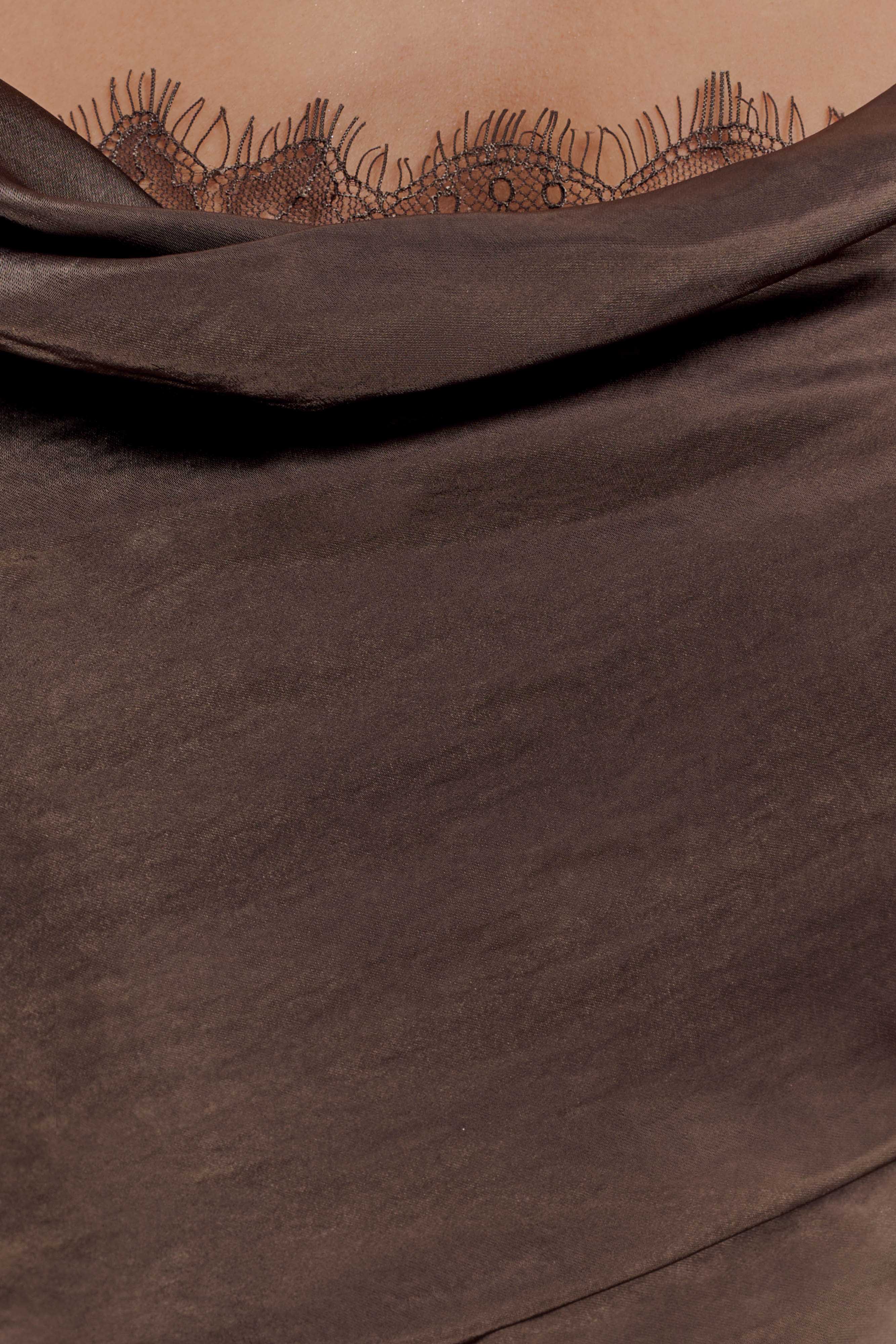 Ashley Cowl Neck Lace And Satin Maxi Dress - Mocha - Image 8